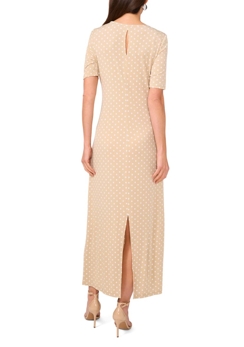 Womens Short Sleeve Dot Print Midi Dress
