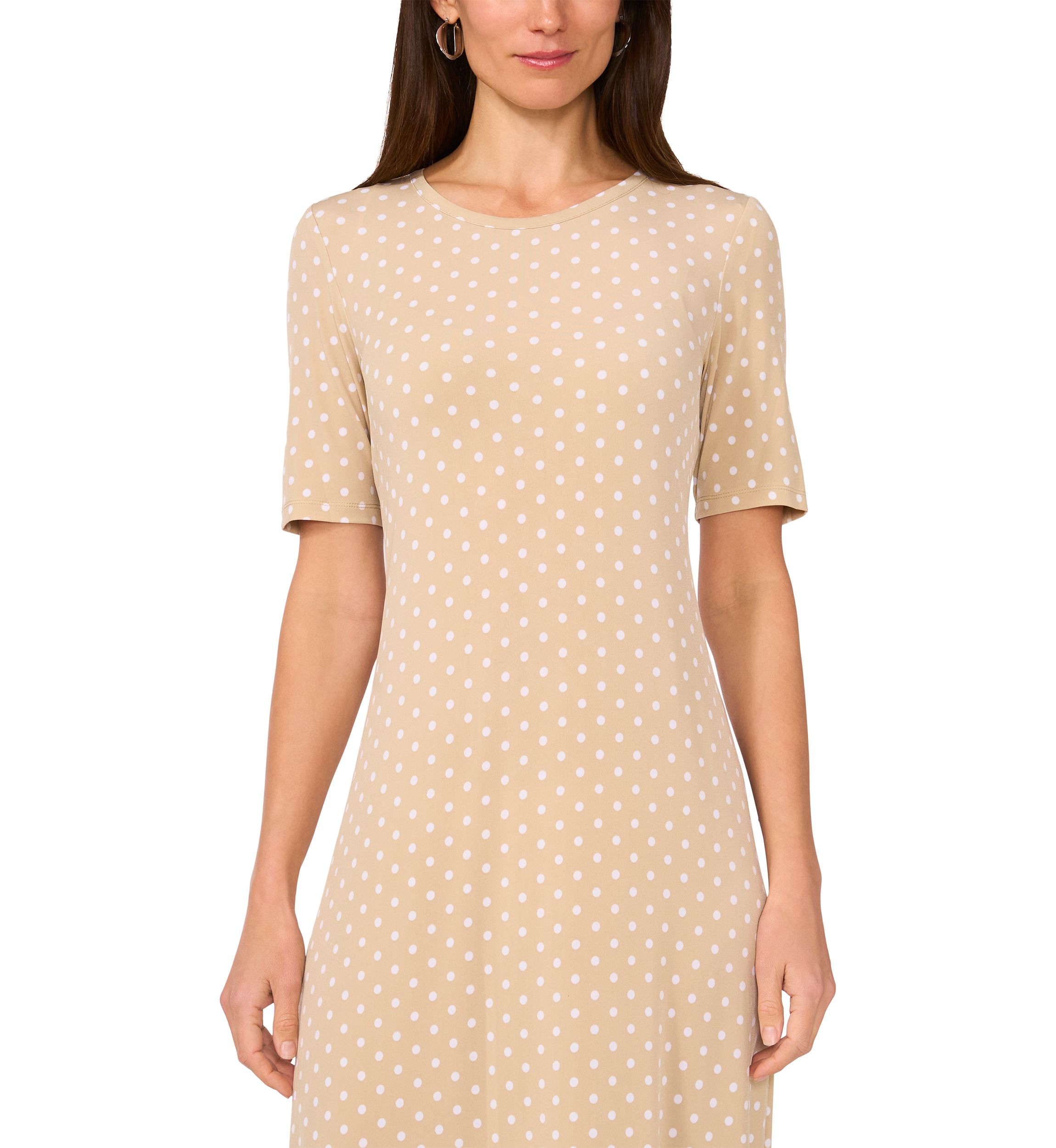Womens Short Sleeve Dot Print Midi Dress
