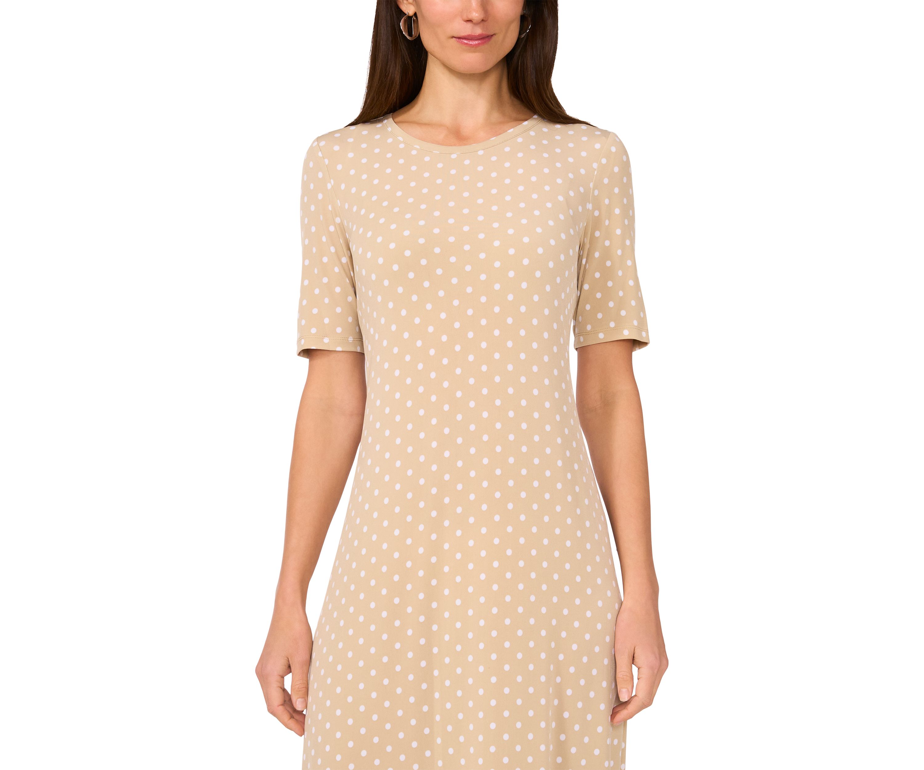 Womens Short Sleeve Dot Print Midi Dress