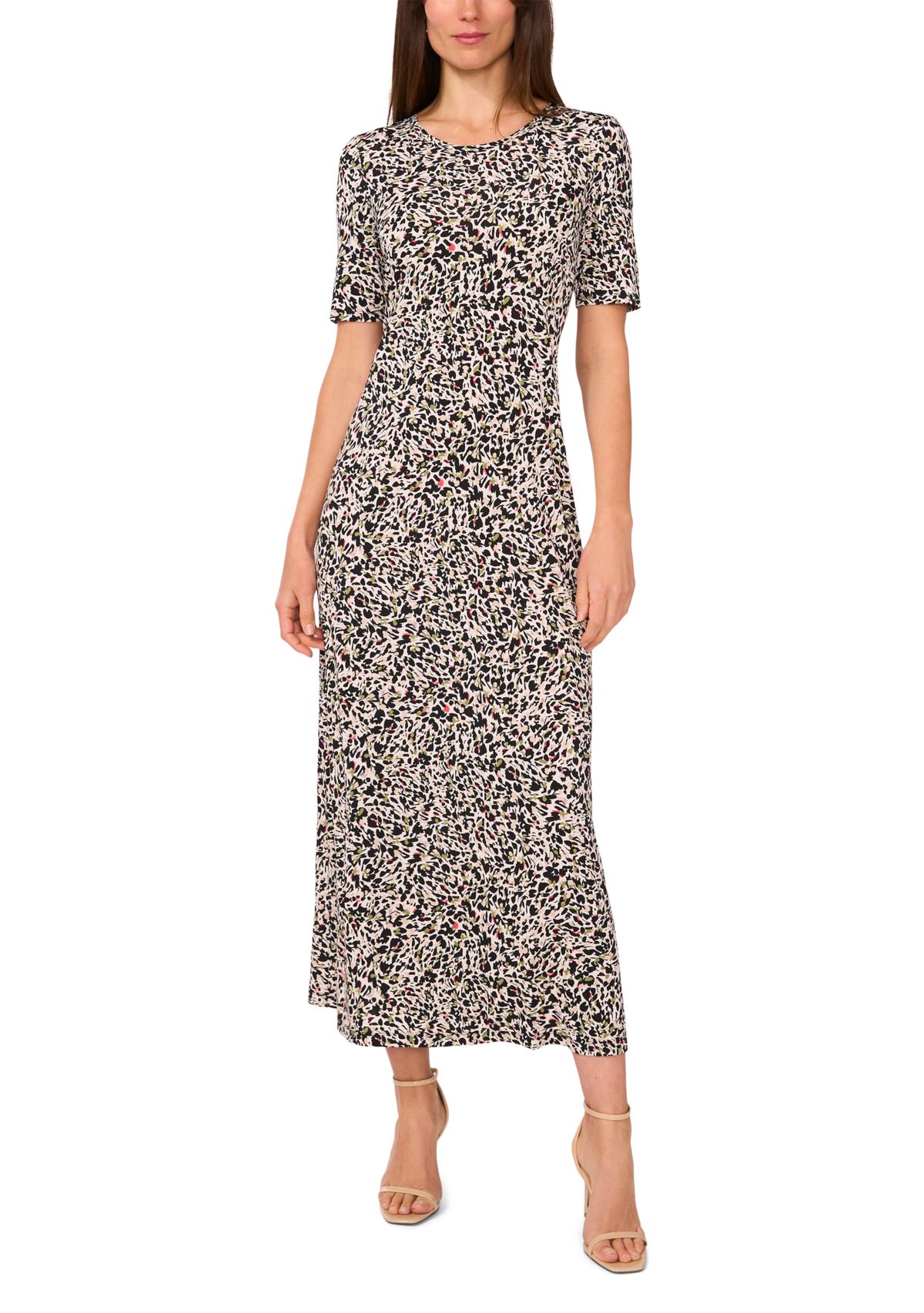 Womens Short Sleeve Animal Print Midi Dress