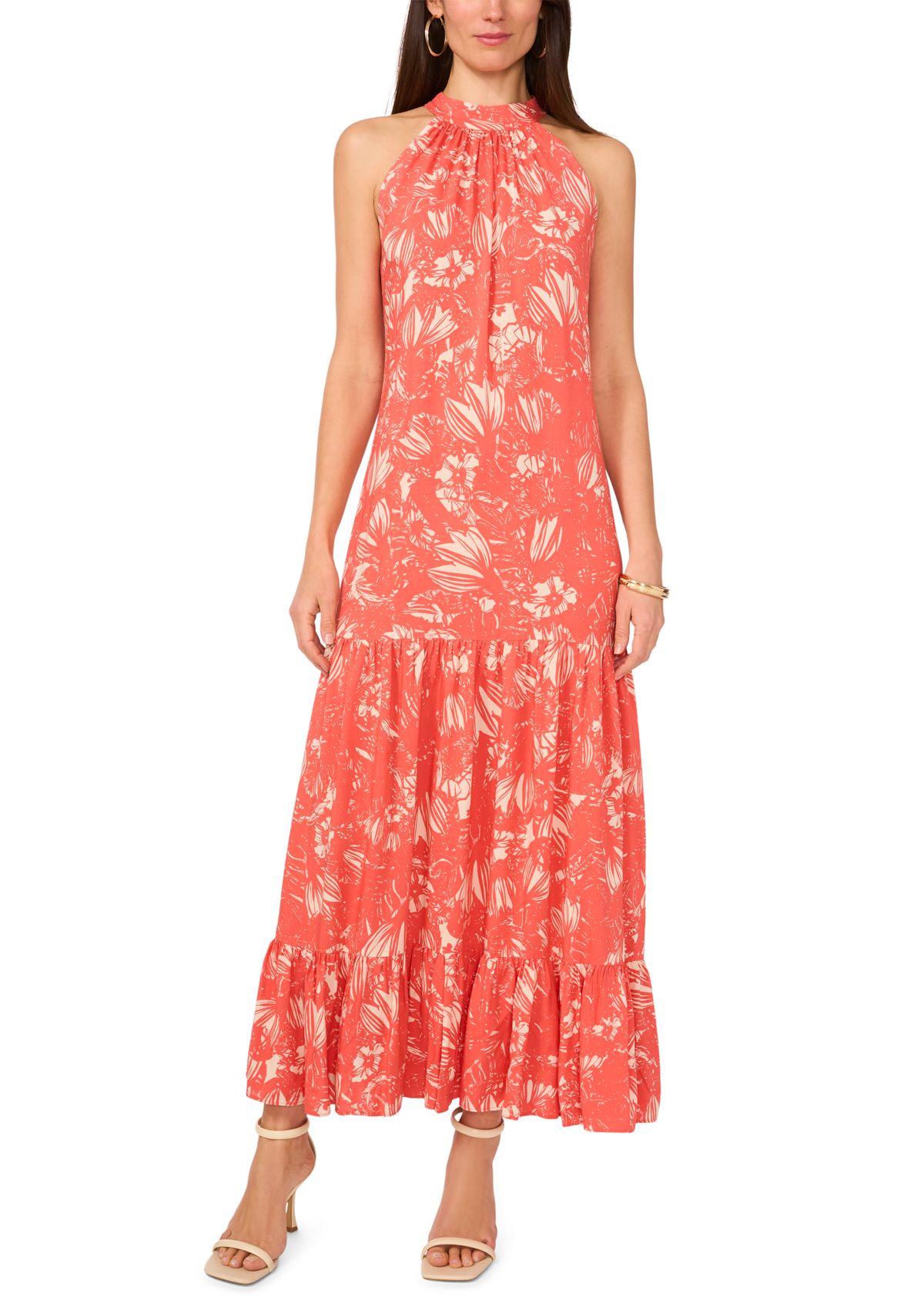 Womens Floral Printed Halter Chalis Dress