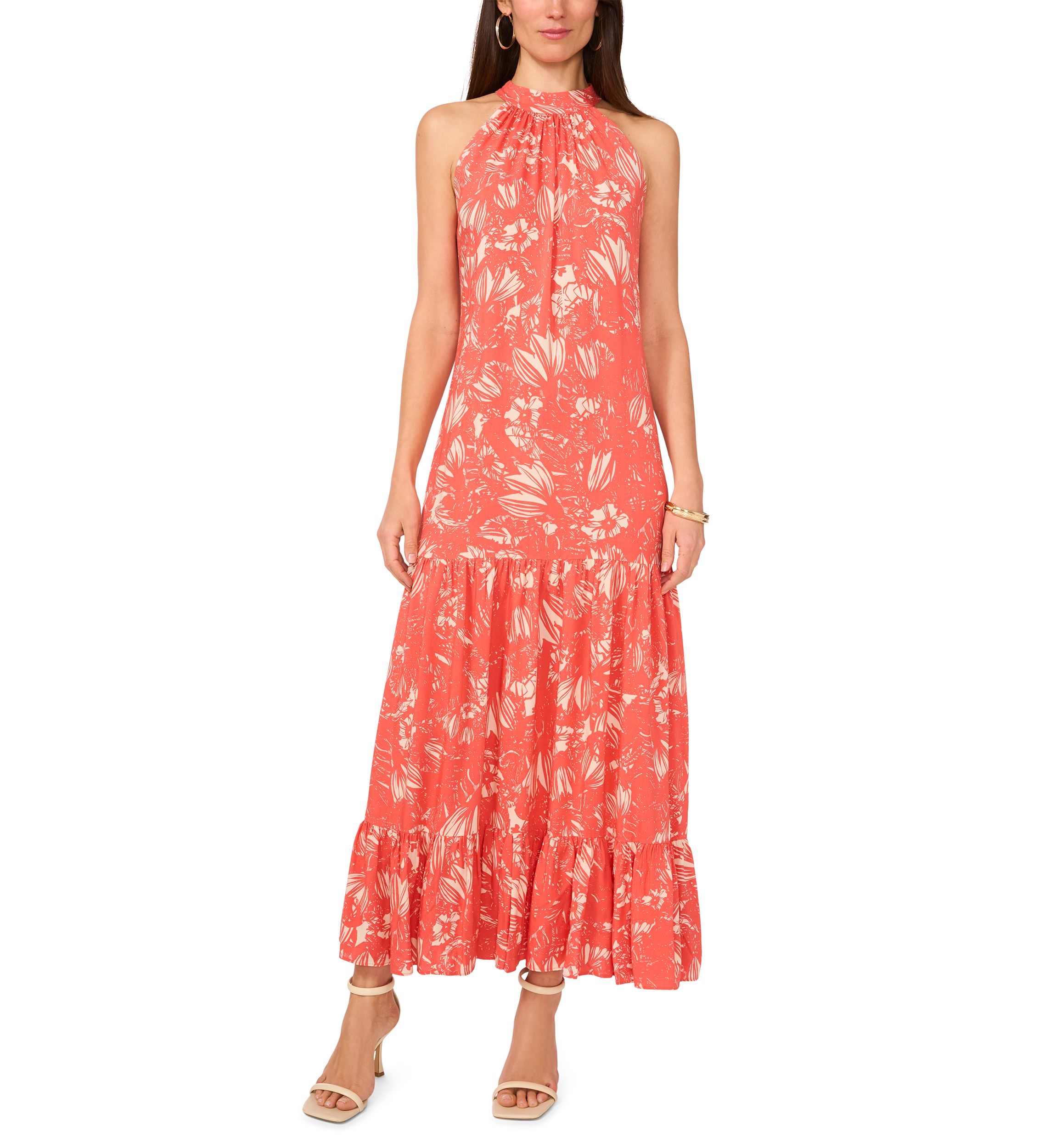 Womens Floral Printed Halter Chalis Dress
