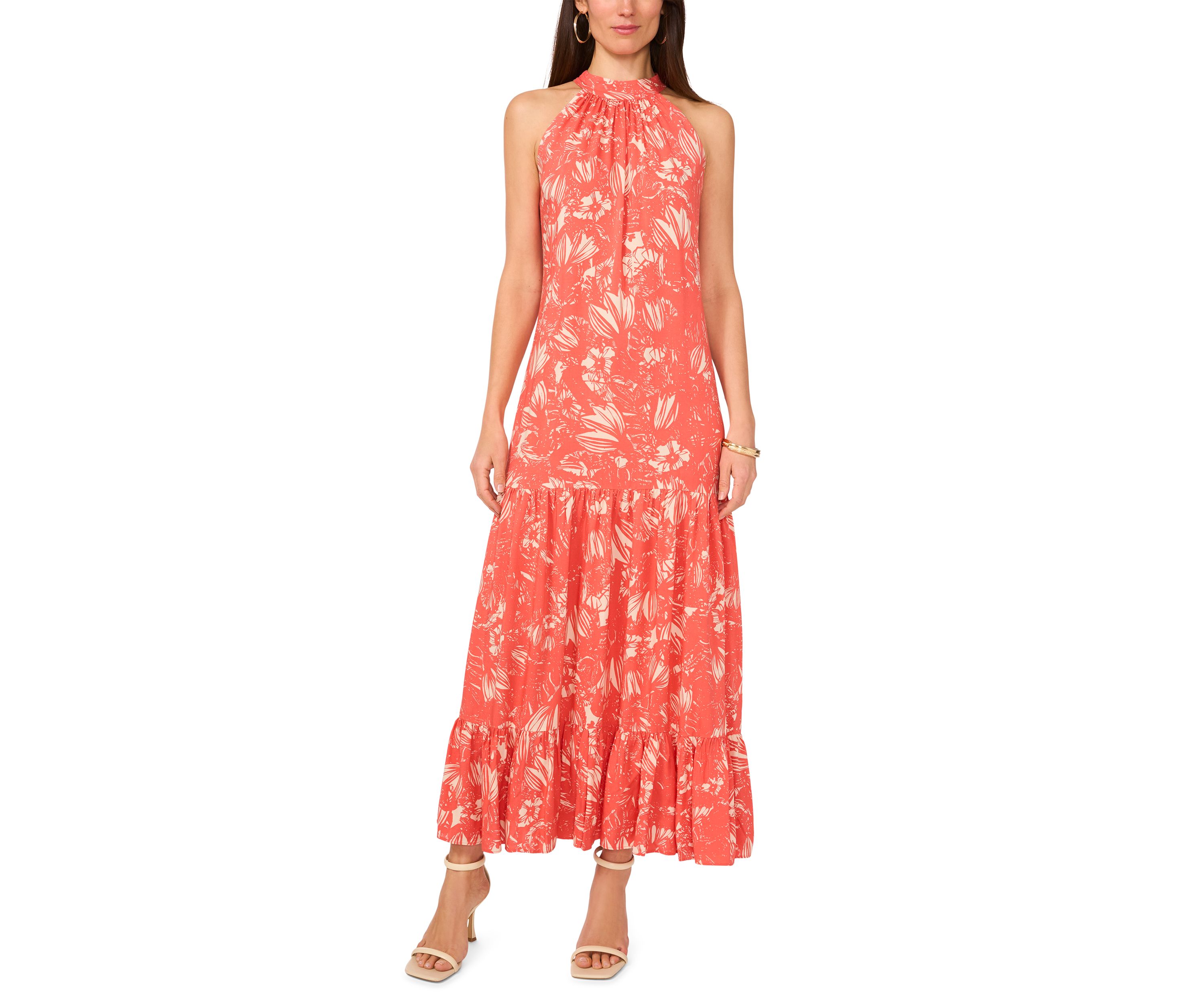 Womens Floral Printed Halter Chalis Dress