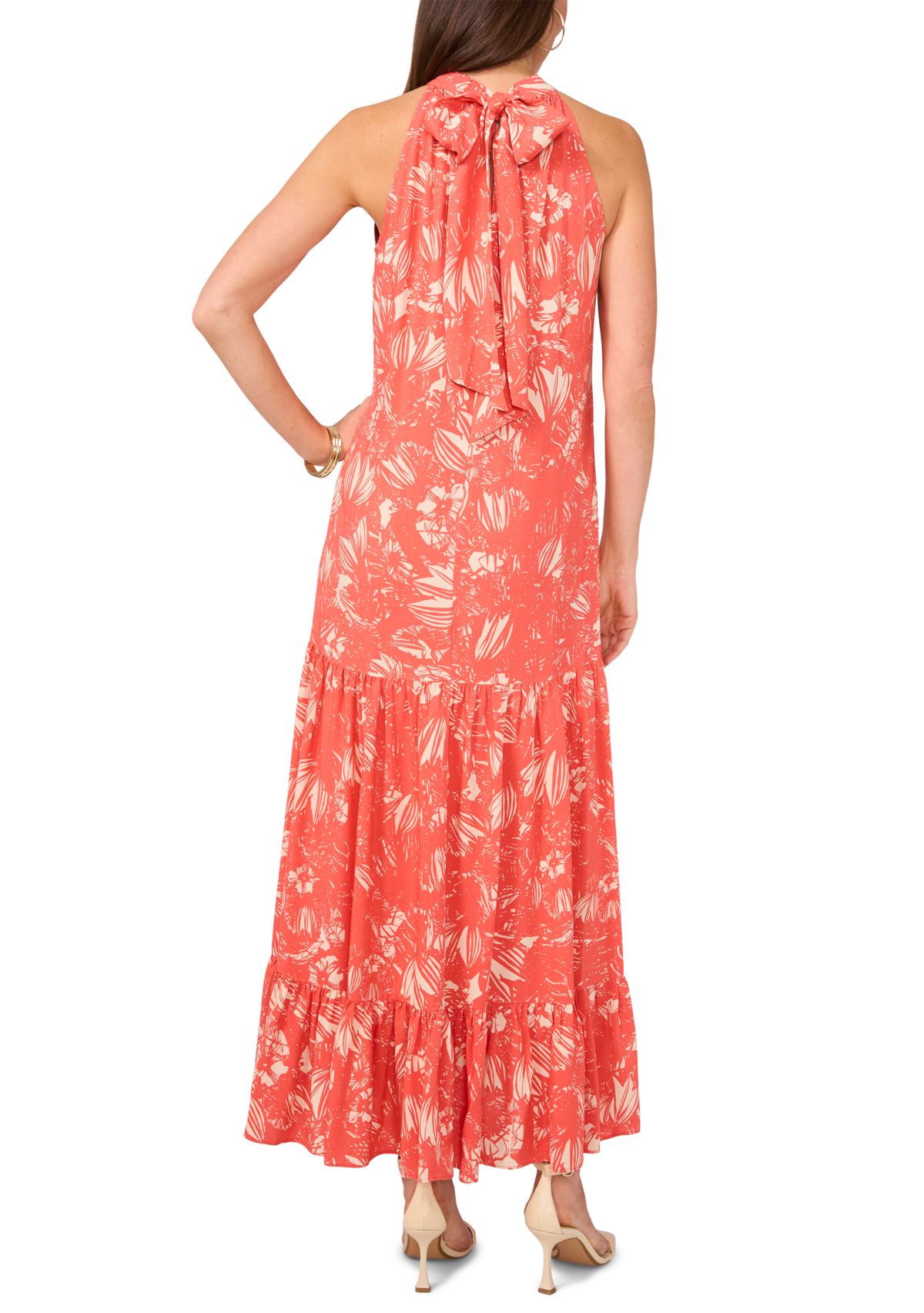 Womens Floral Printed Halter Chalis Dress