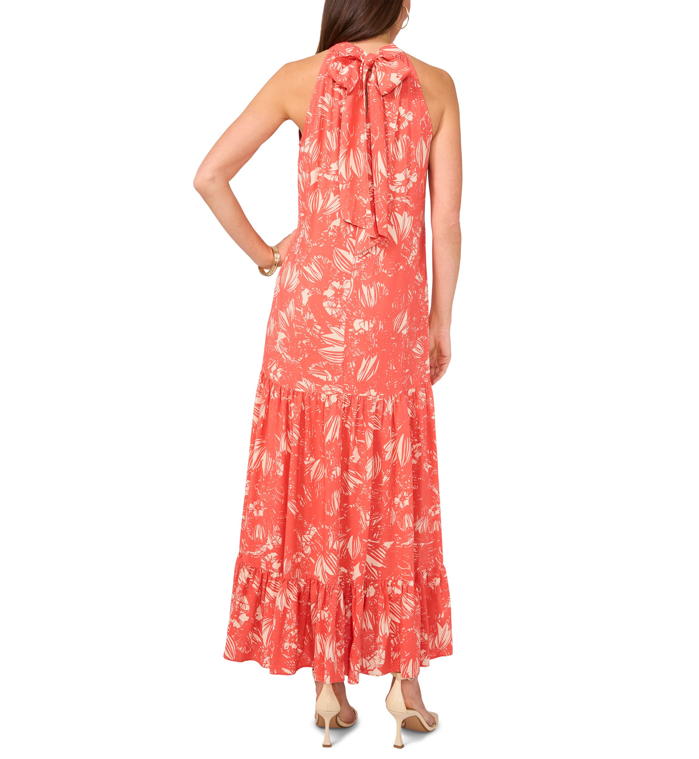 Womens Floral Printed Halter Chalis Dress