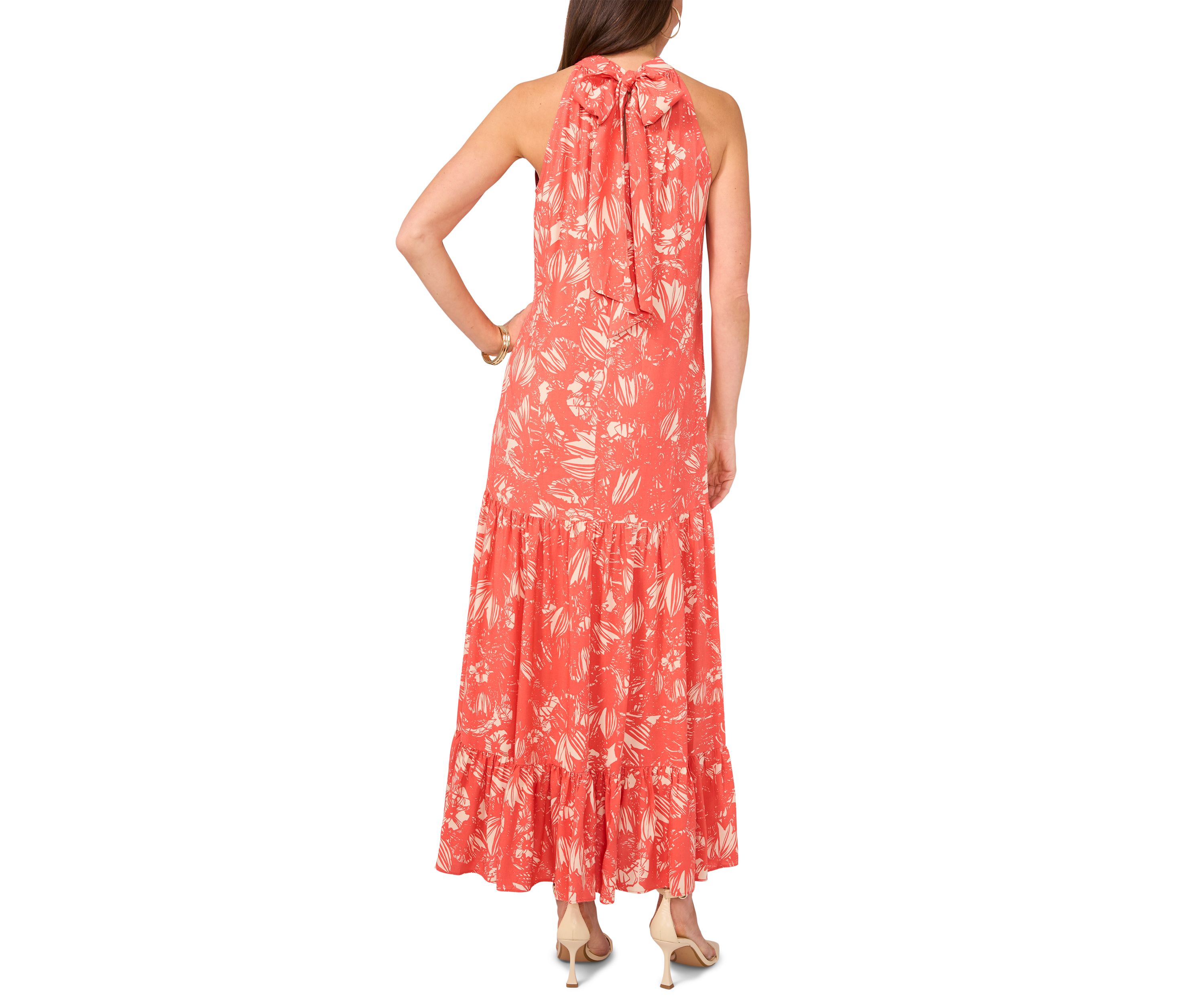 Womens Floral Printed Halter Chalis Dress