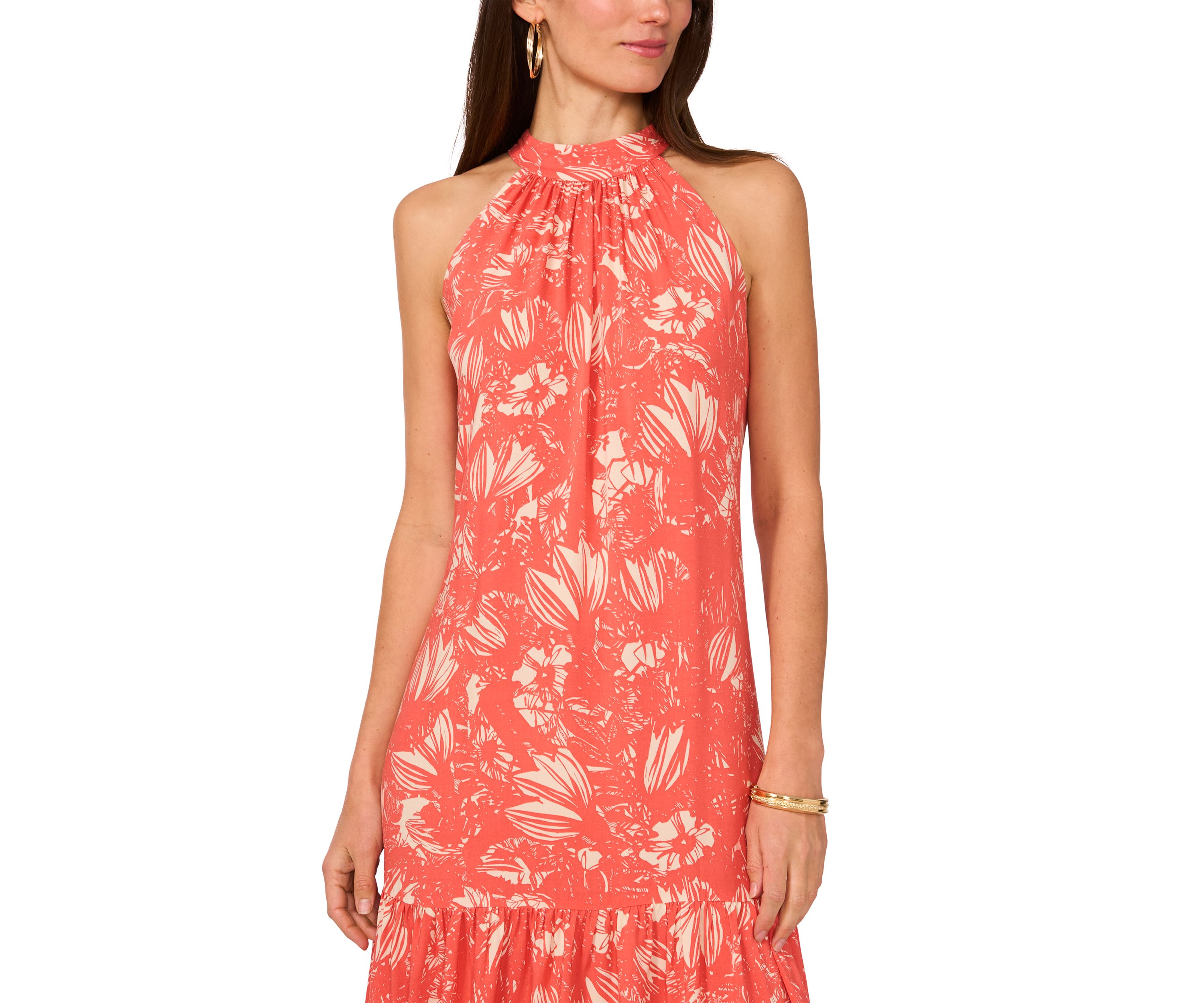 Womens Floral Printed Halter Chalis Dress