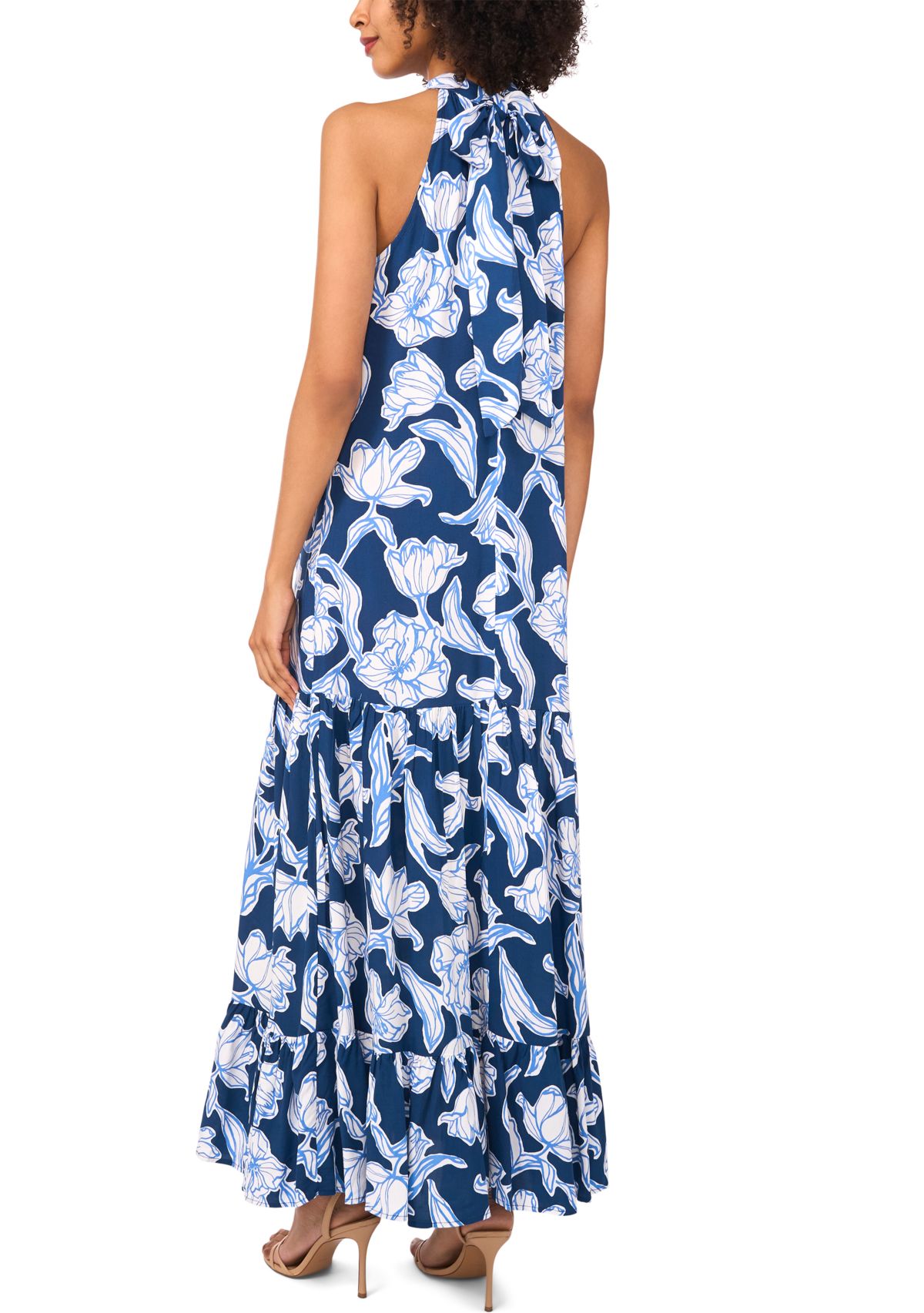 Womens Floral Printed Halter Chalis Dress