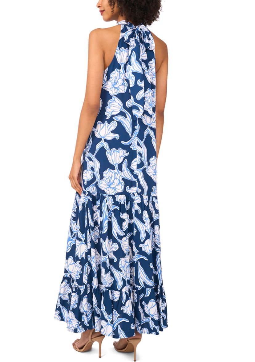Womens Floral Printed Halter Chalis Dress