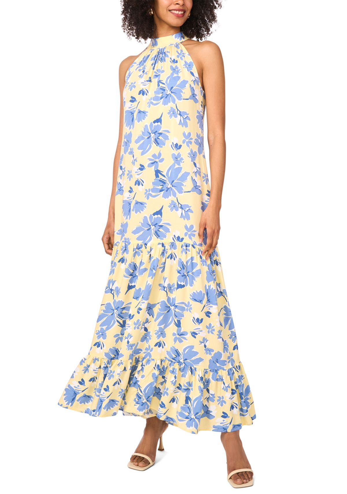 Womens Floral Printed Halter Chalis Dress