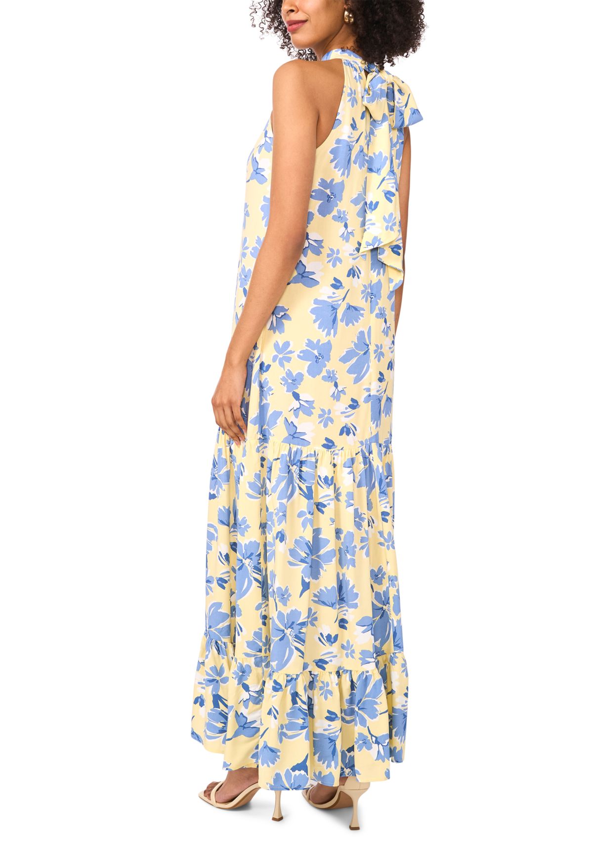 Womens Floral Printed Halter Chalis Dress