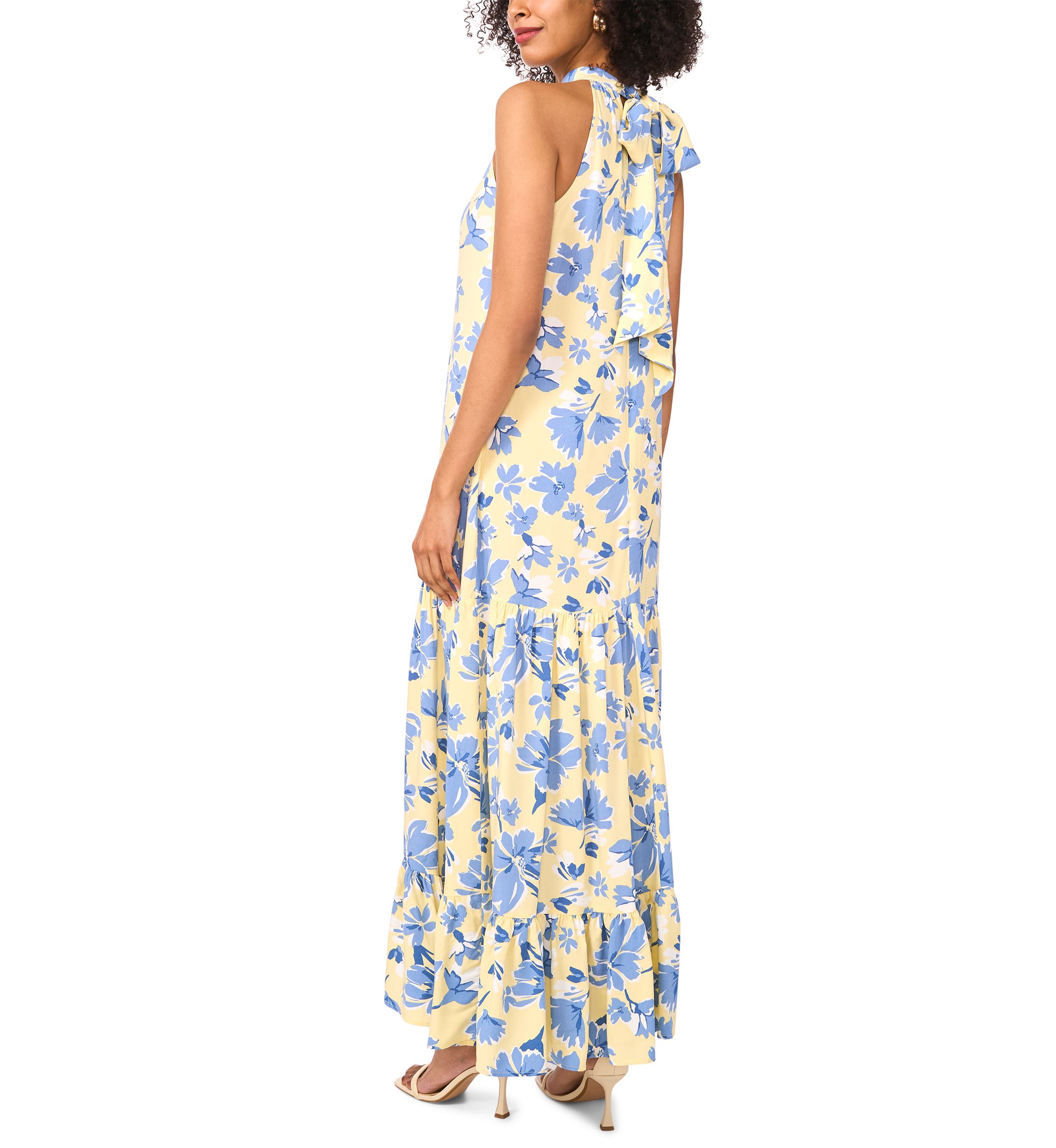 Womens Floral Printed Halter Chalis Dress