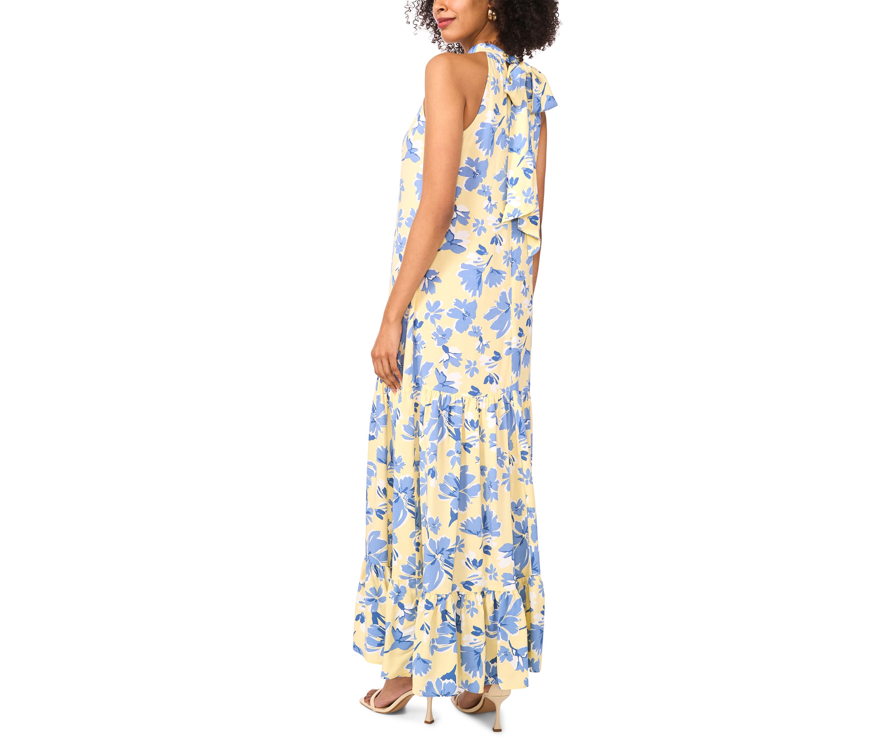Womens Floral Printed Halter Chalis Dress
