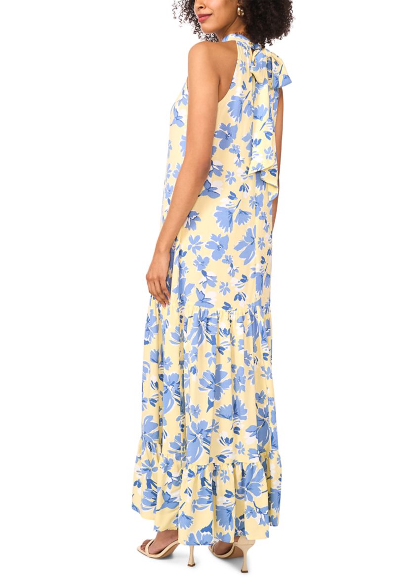 Womens Floral Printed Halter Chalis Dress
