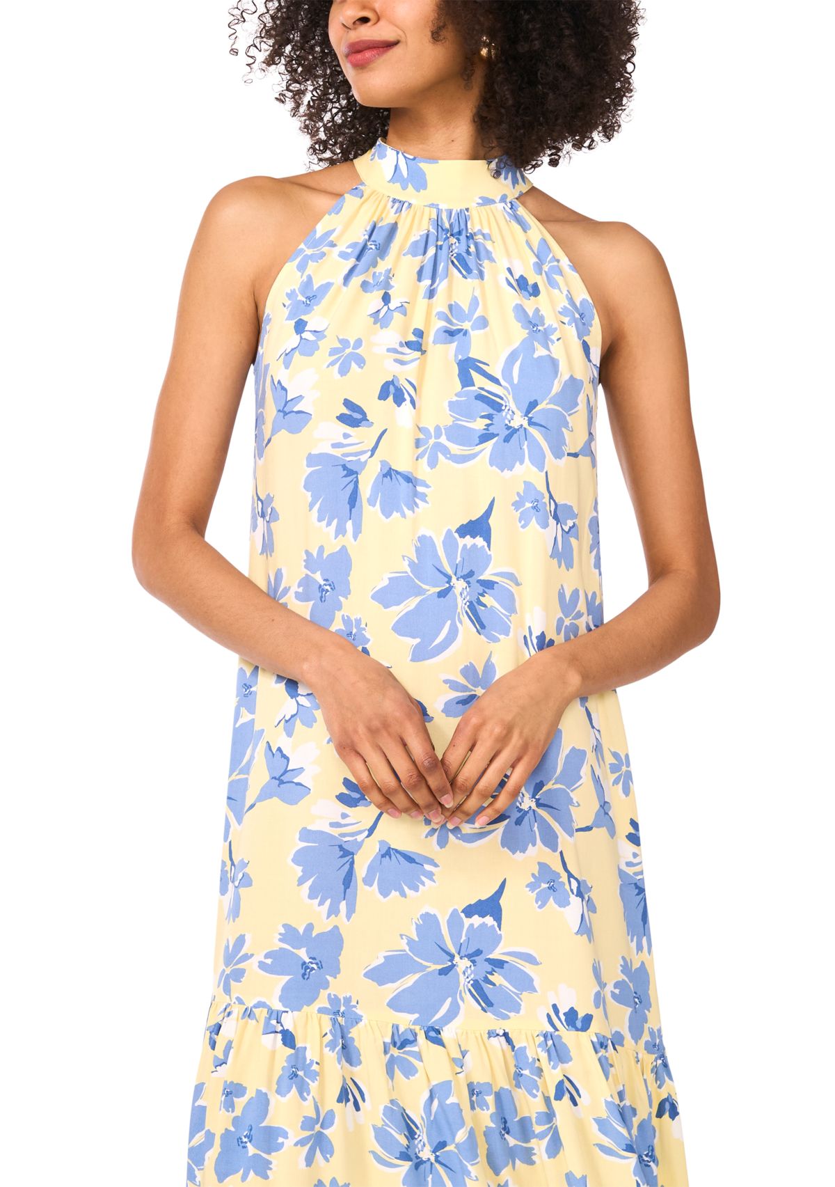 Womens Floral Printed Halter Chalis Dress