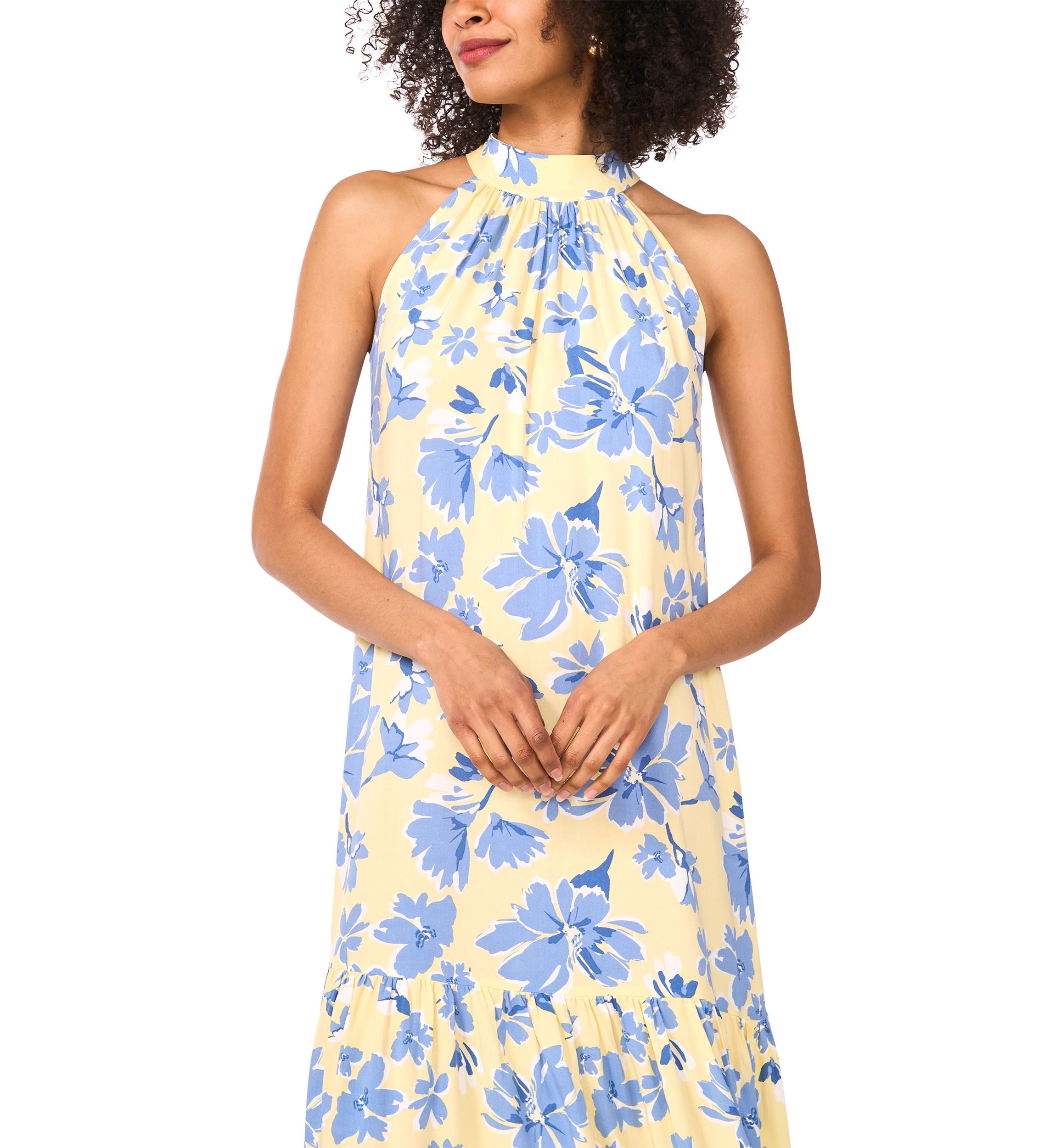 Womens Floral Printed Halter Chalis Dress