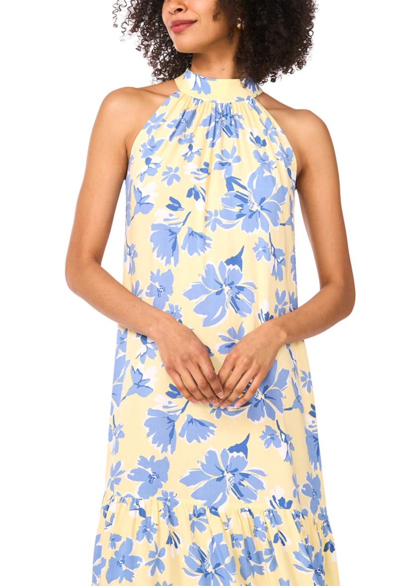 Womens Floral Printed Halter Chalis Dress