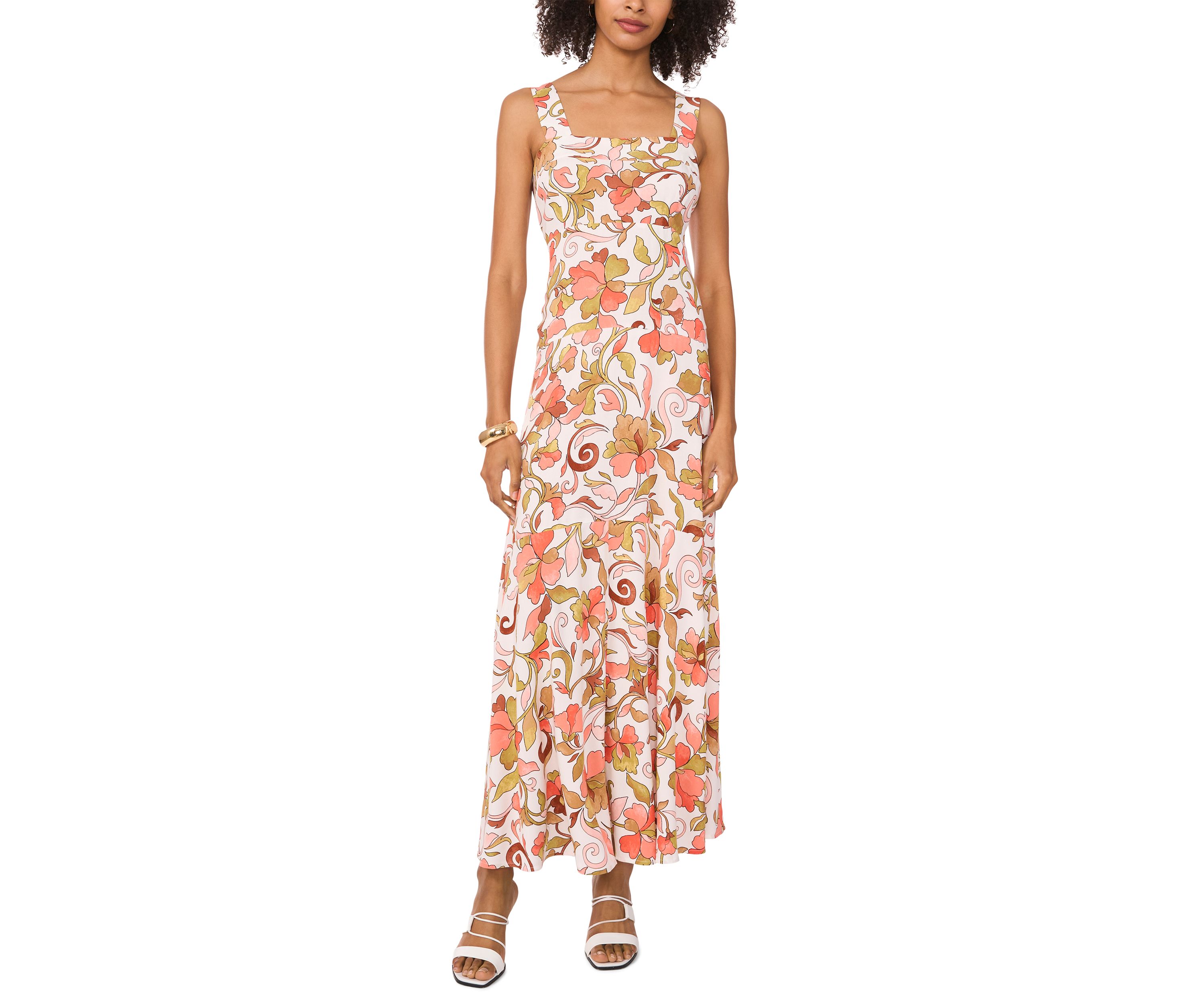 Womens Floral Square Neck Challis Dress