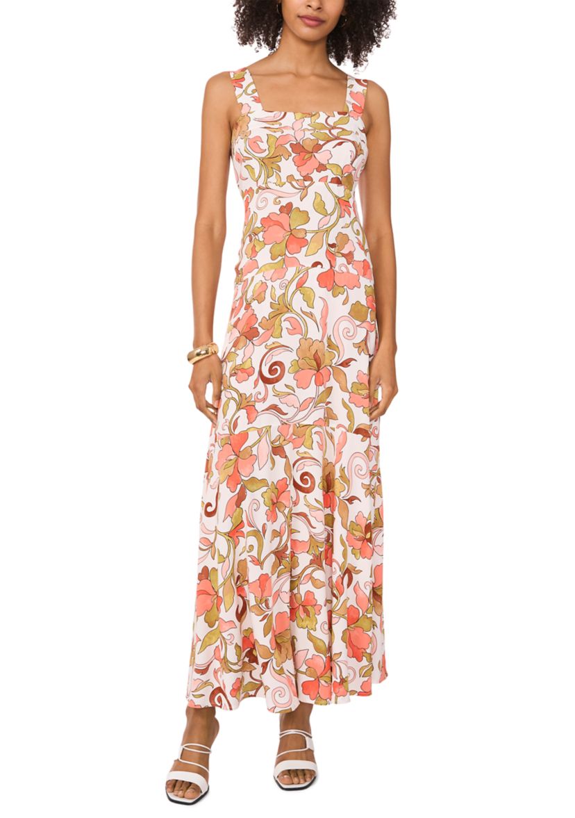 Womens Floral Square Neck Challis Dress