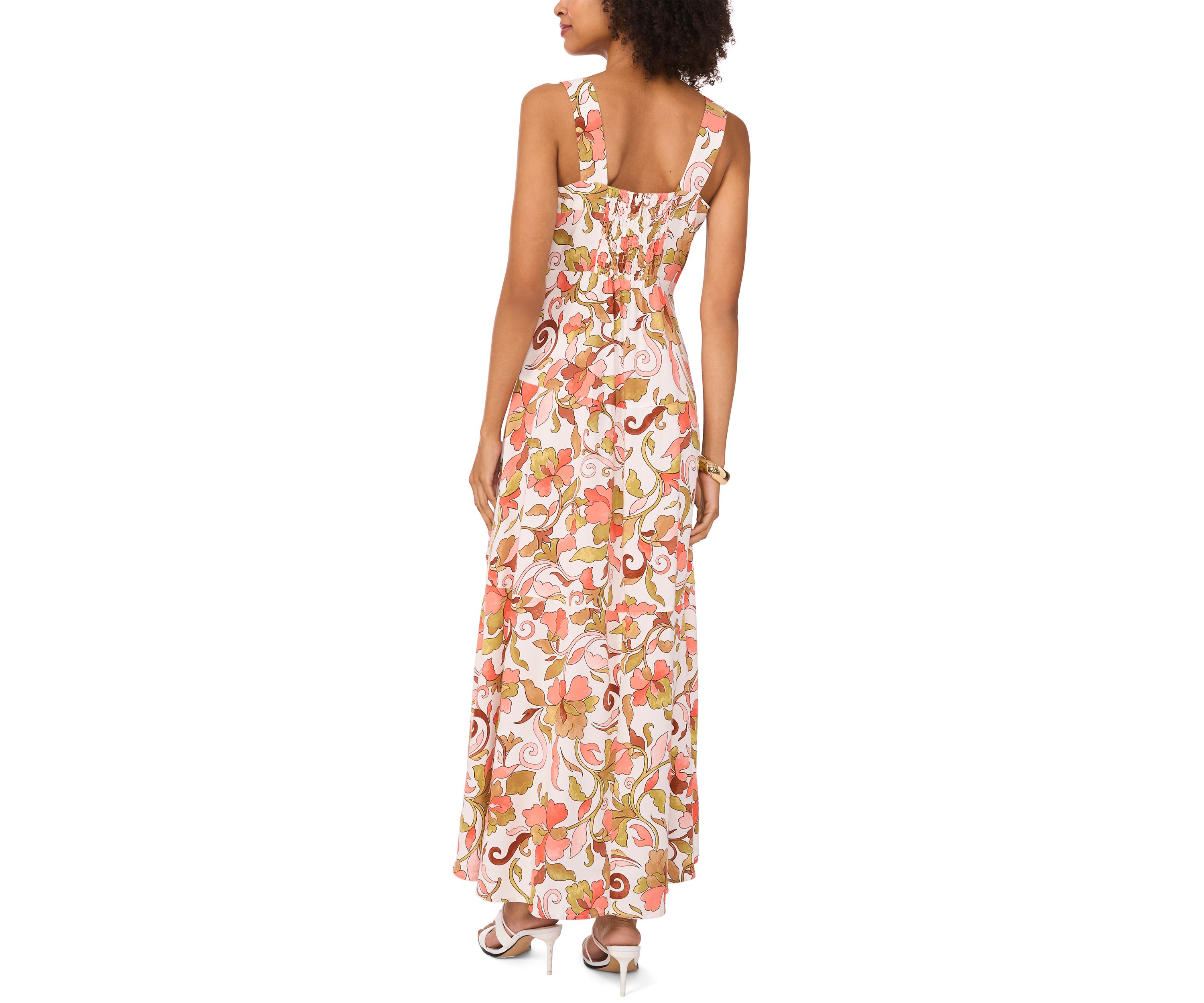 Womens Floral Square Neck Challis Dress