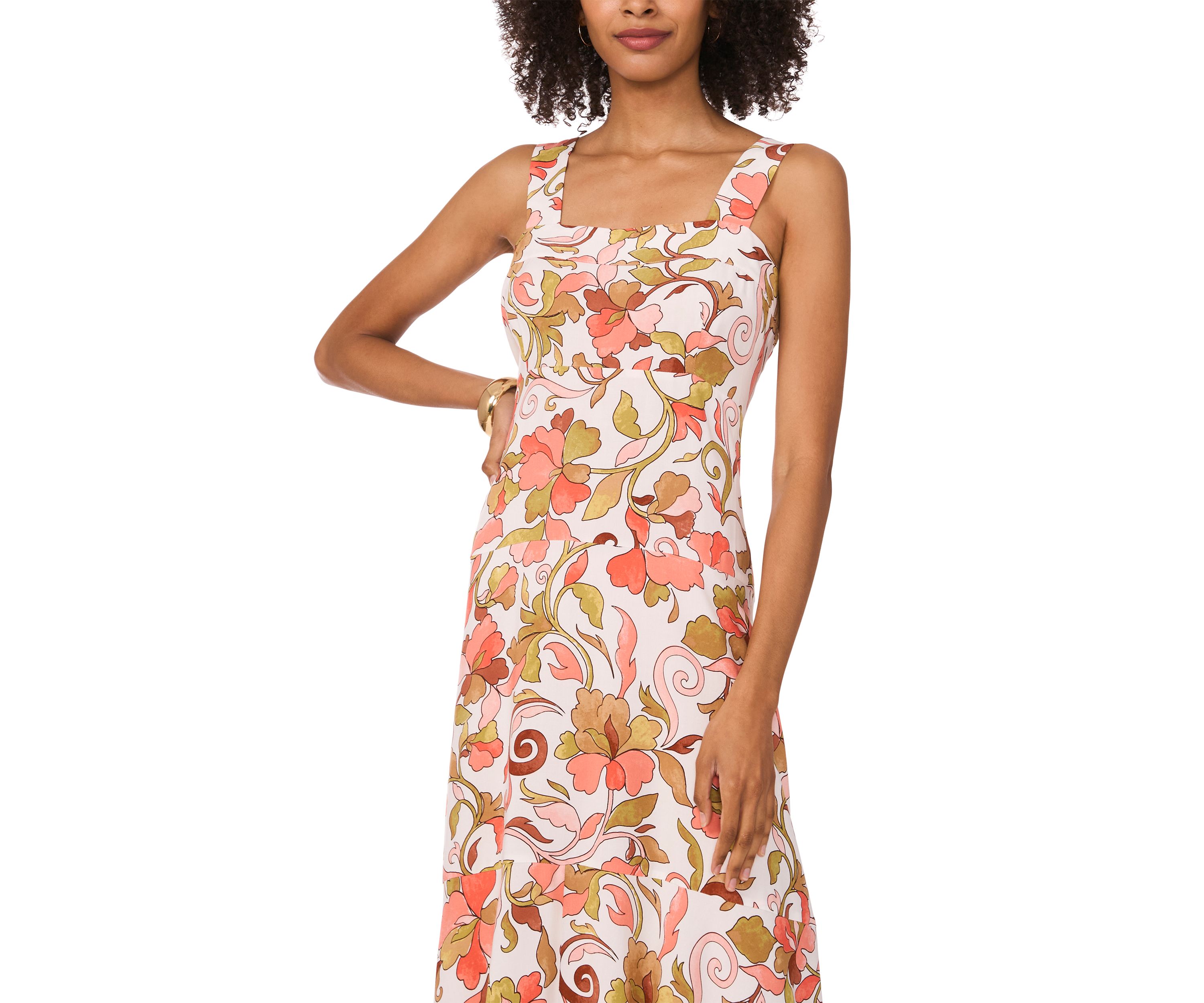 Womens Floral Square Neck Challis Dress