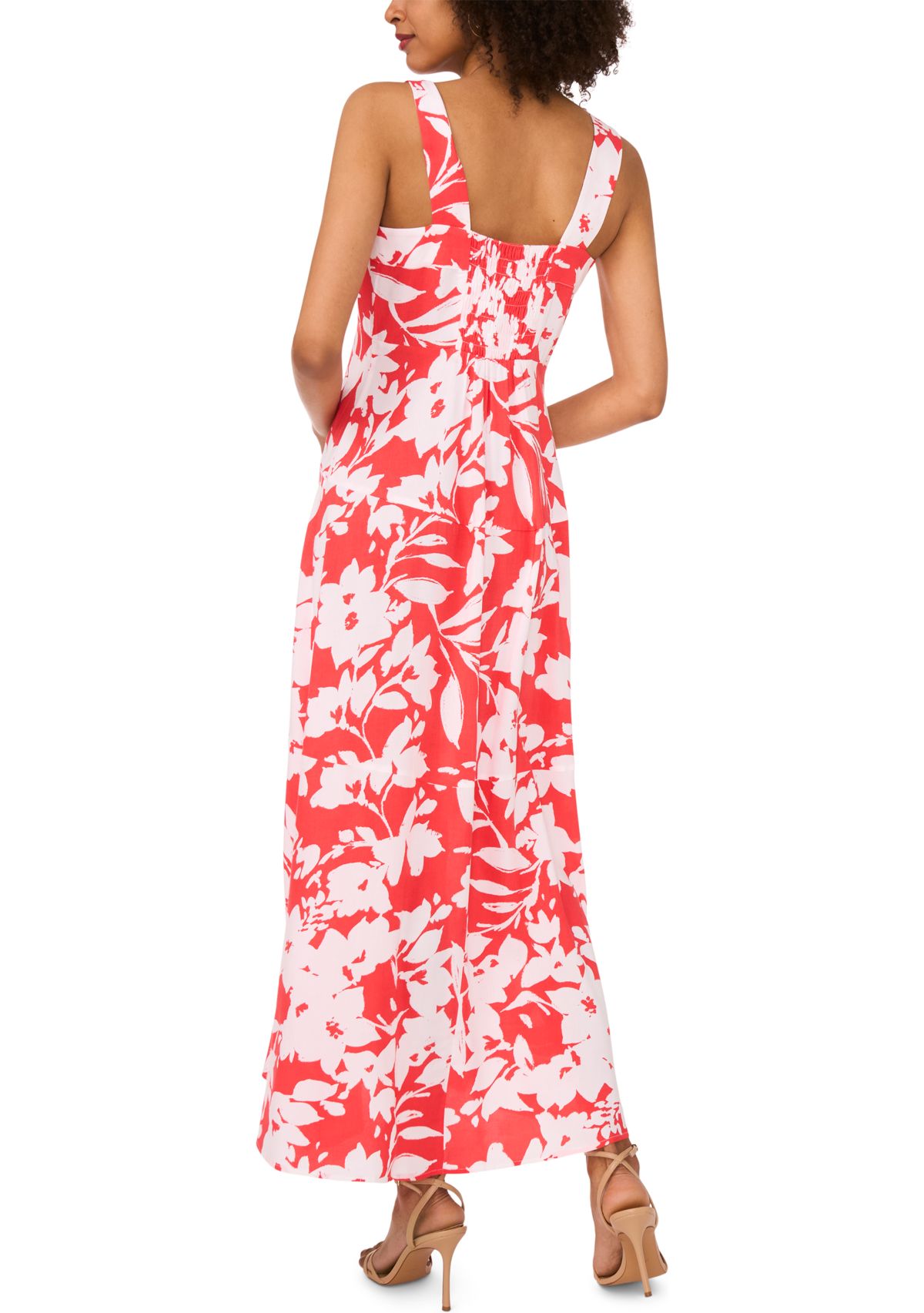 Womens Square Neck Floral Printed Challis Dress