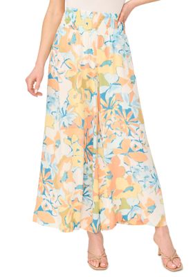 Vince Camuto Women's Smocked Waist Floral Pants, Peach, Medium