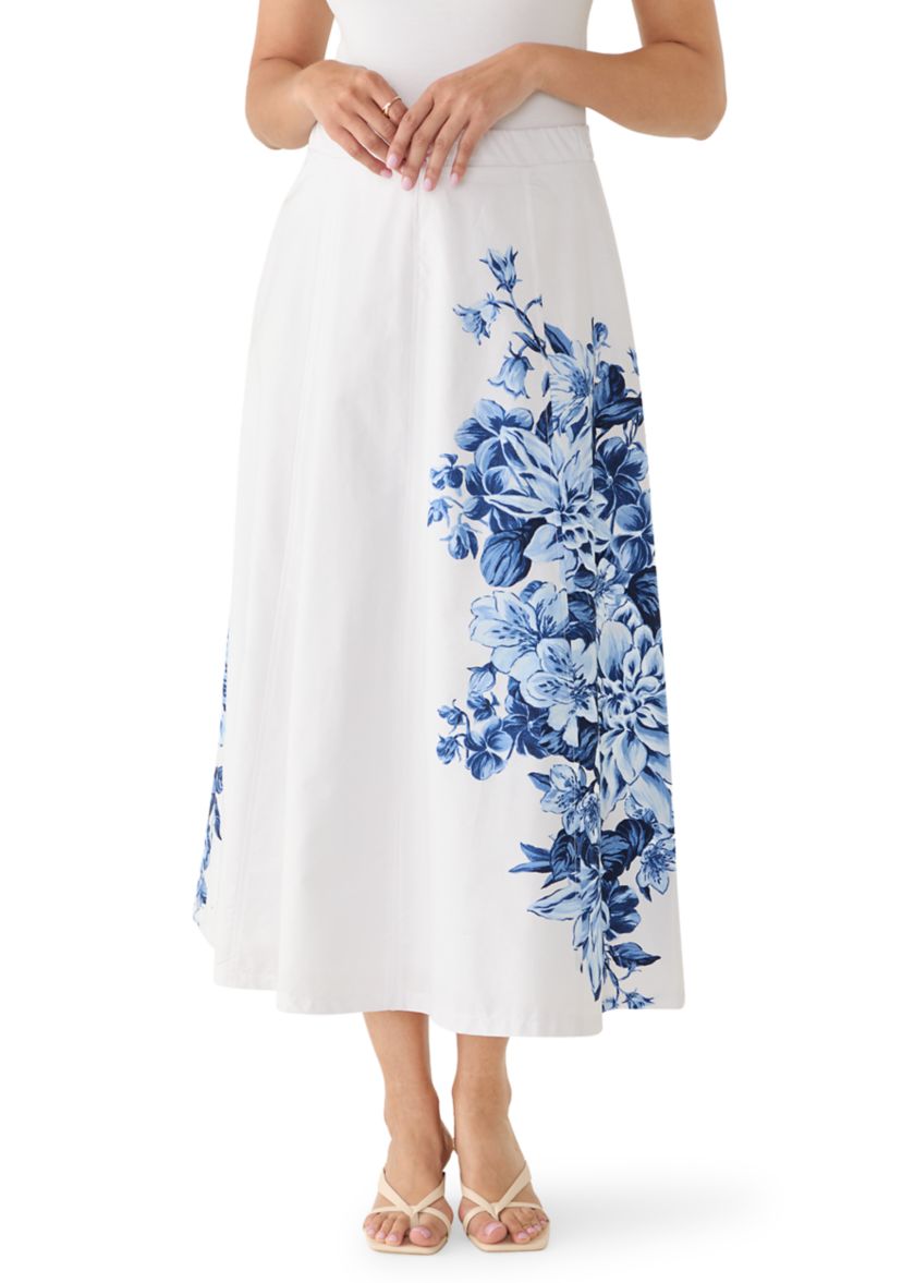 navy blue dress for baby girl Vince Camuto Floral Print V-Neck 3/4 Sleeve Belted A-Line Dress main image 0