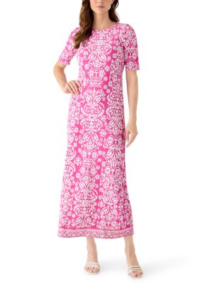 Vince Camuto Women's Short Sleeve Striped Maxi Dress, Pink, Small