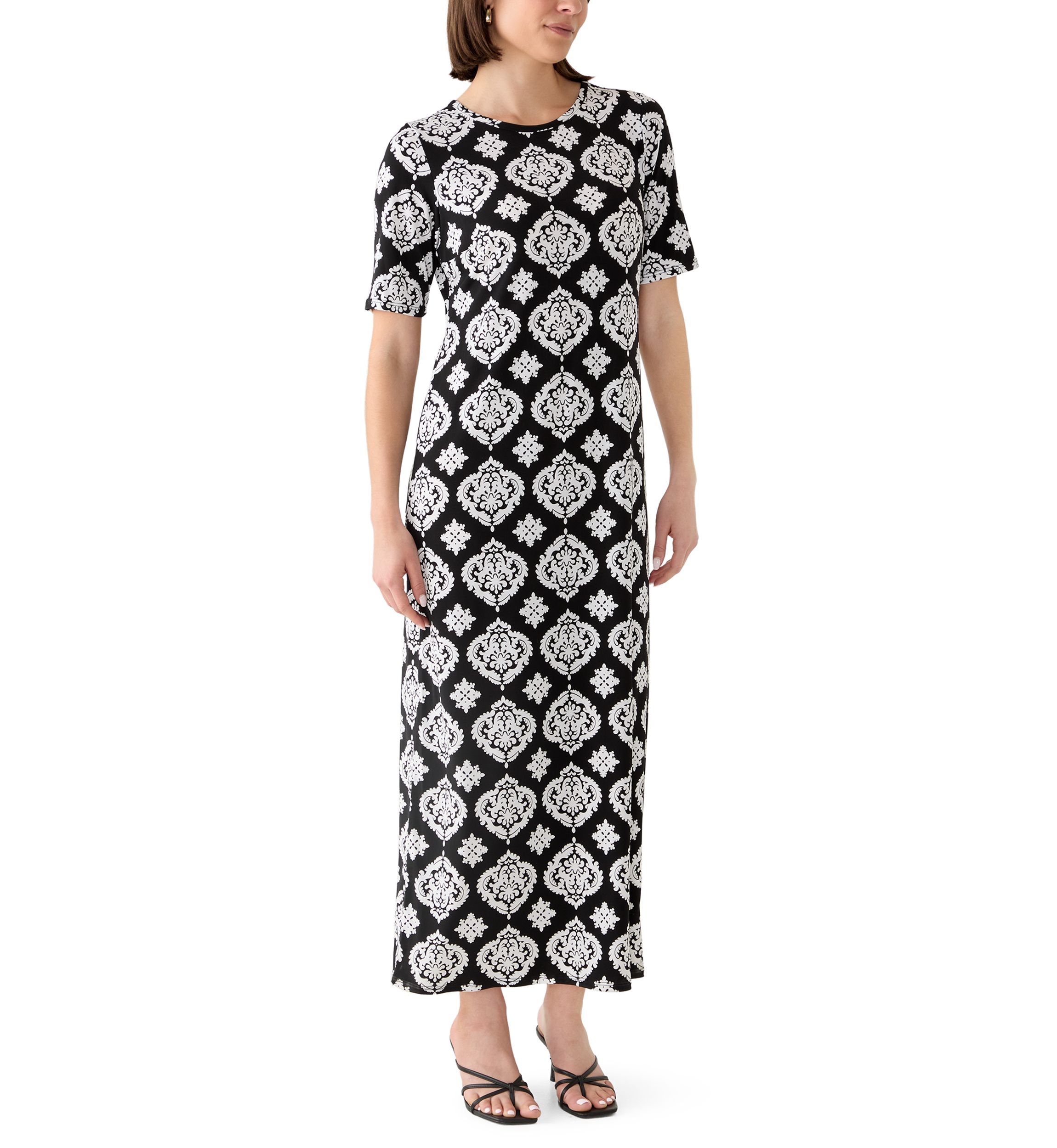 long sleeve crepe dress Long Sleeve Knit Crepe Mesh Illusion Column Dress In Black