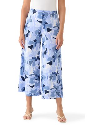 Vince Camuto Women's Wide Leg Pull On Floral Pants, Blue, Large