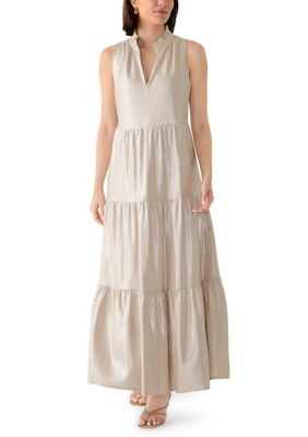 Vince Camuto Women's Sleeveless Split Neck Metallic Linen Dress