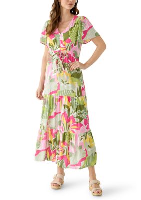 Vince Camuto Women's Tie Waist Tropical Floral Dress