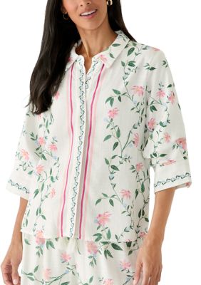 Vince Camuto Women's Floral Vine Print Camp Shirt