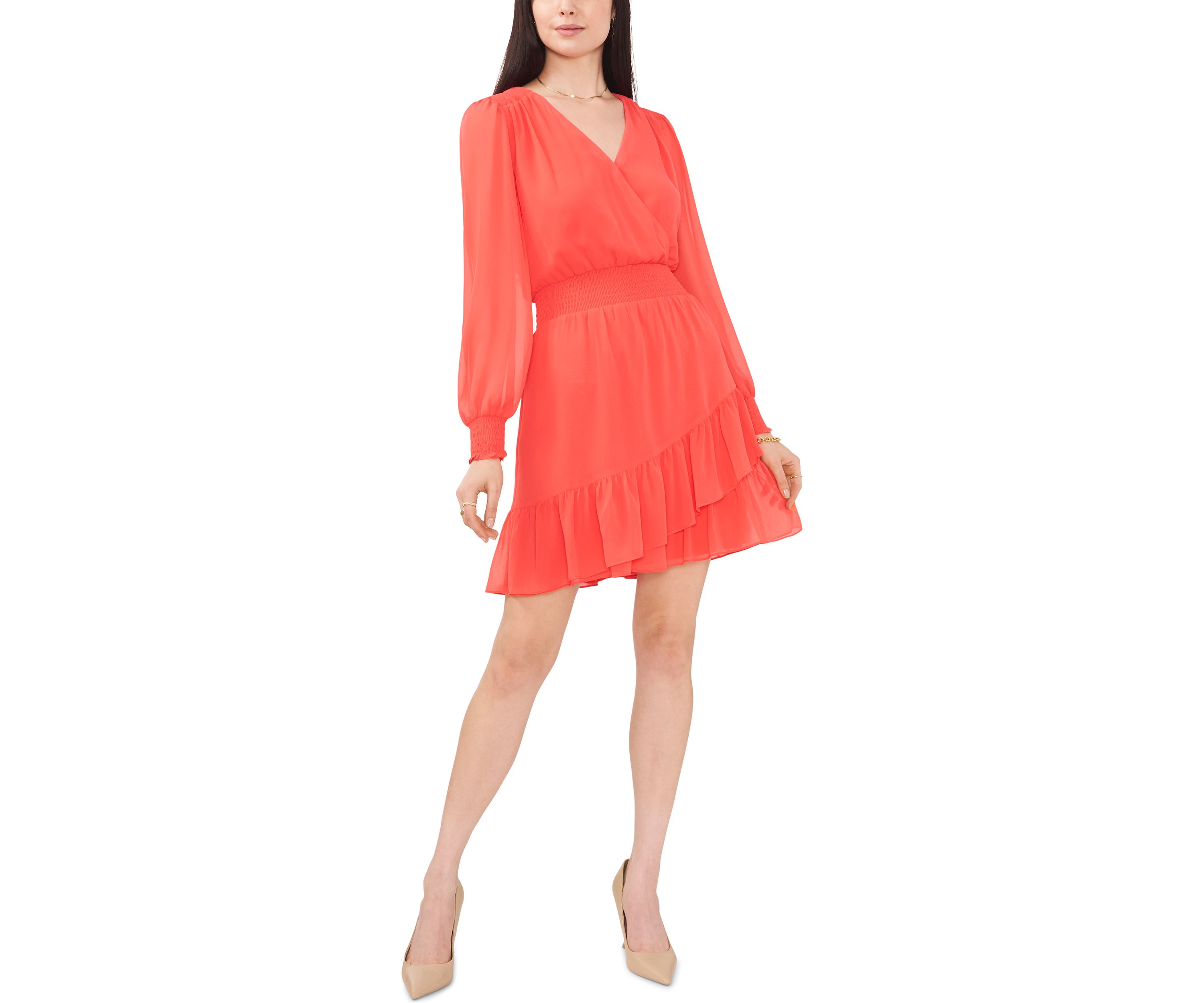 Womens Surplice Ruffle Hem Dress