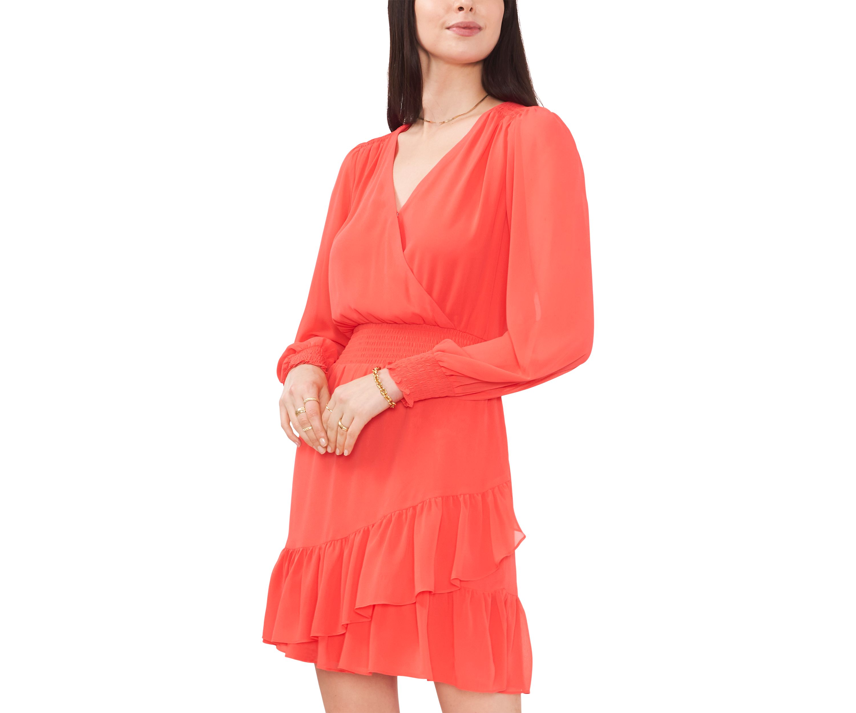 Womens Surplice Ruffle Hem Dress