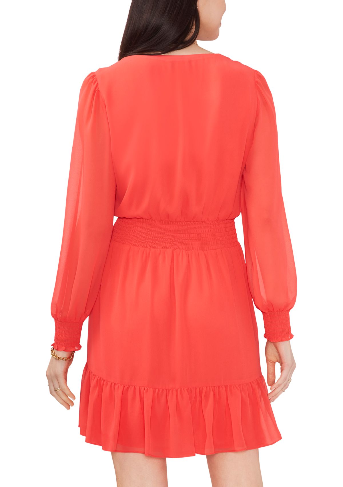 Womens Surplice Ruffle Hem Dress