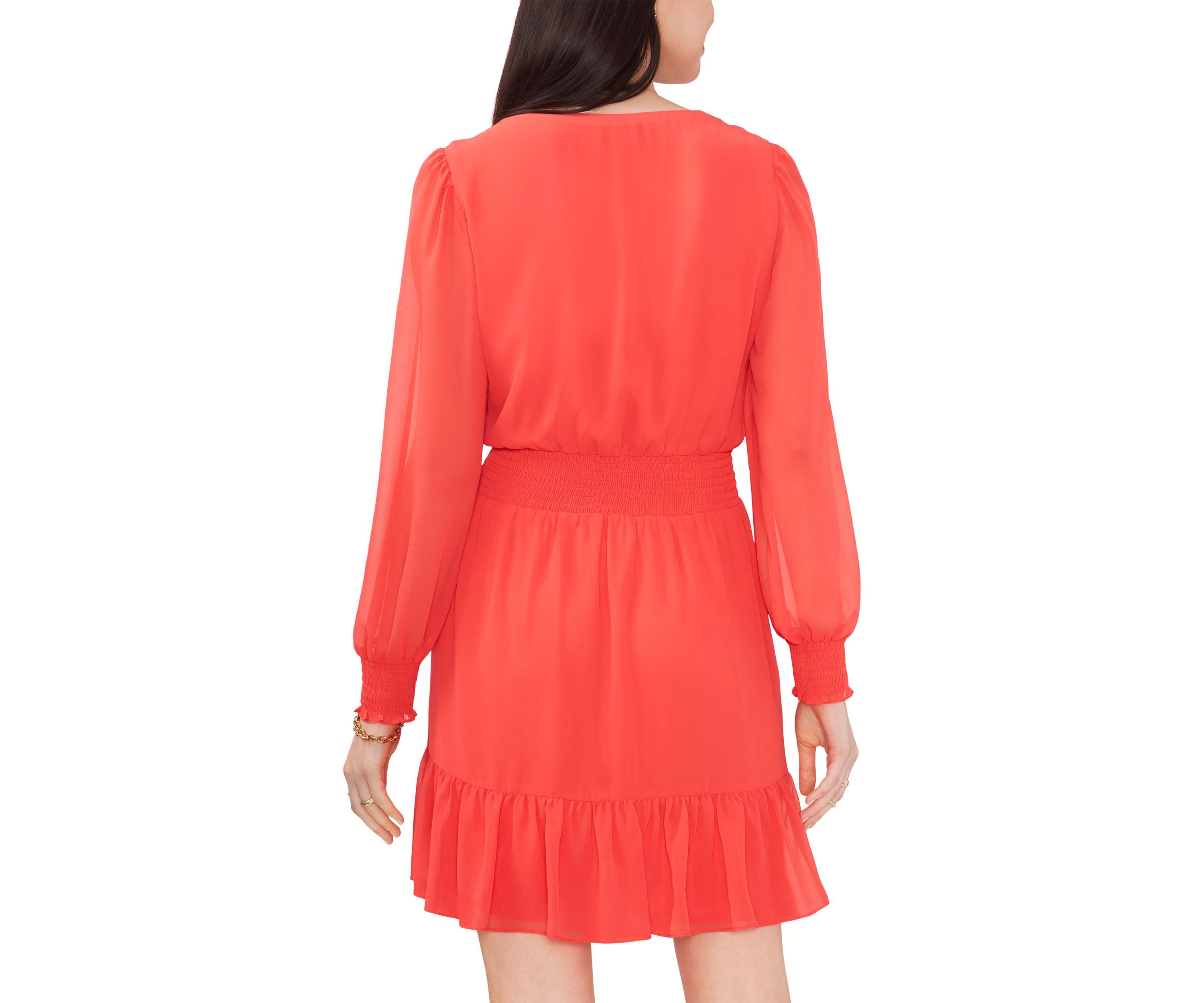 Womens Surplice Ruffle Hem Dress