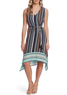 Vince Camuto Women's Sleeveless Asymmetrical Hem Striped Dress -  18000269130934