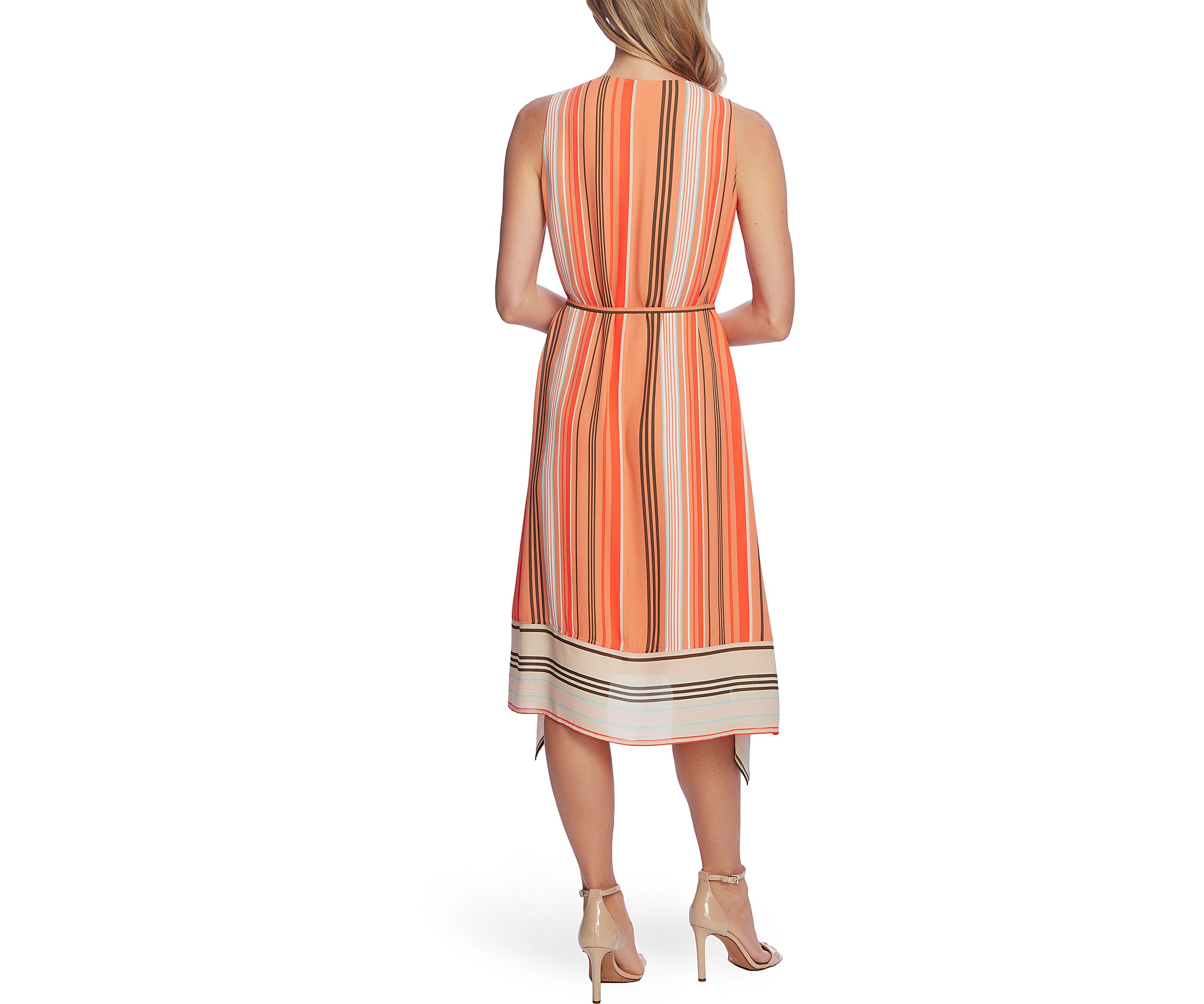   Womens Sleeveless Asymmetrical Hem Striped Dress 