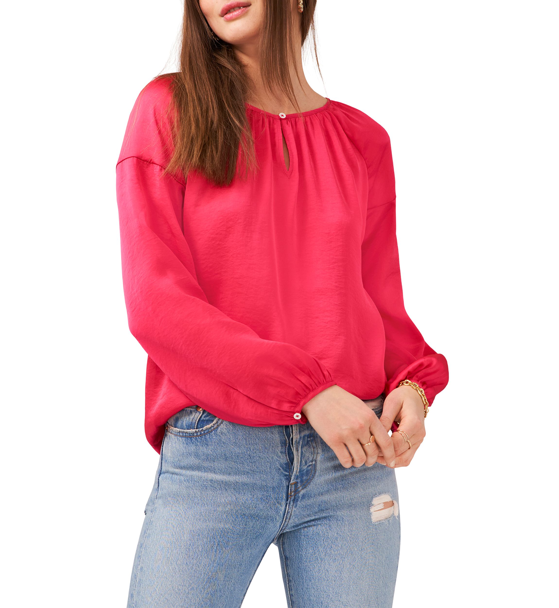 Womens Blouson Sleeve Rumple Peasant Blouse 