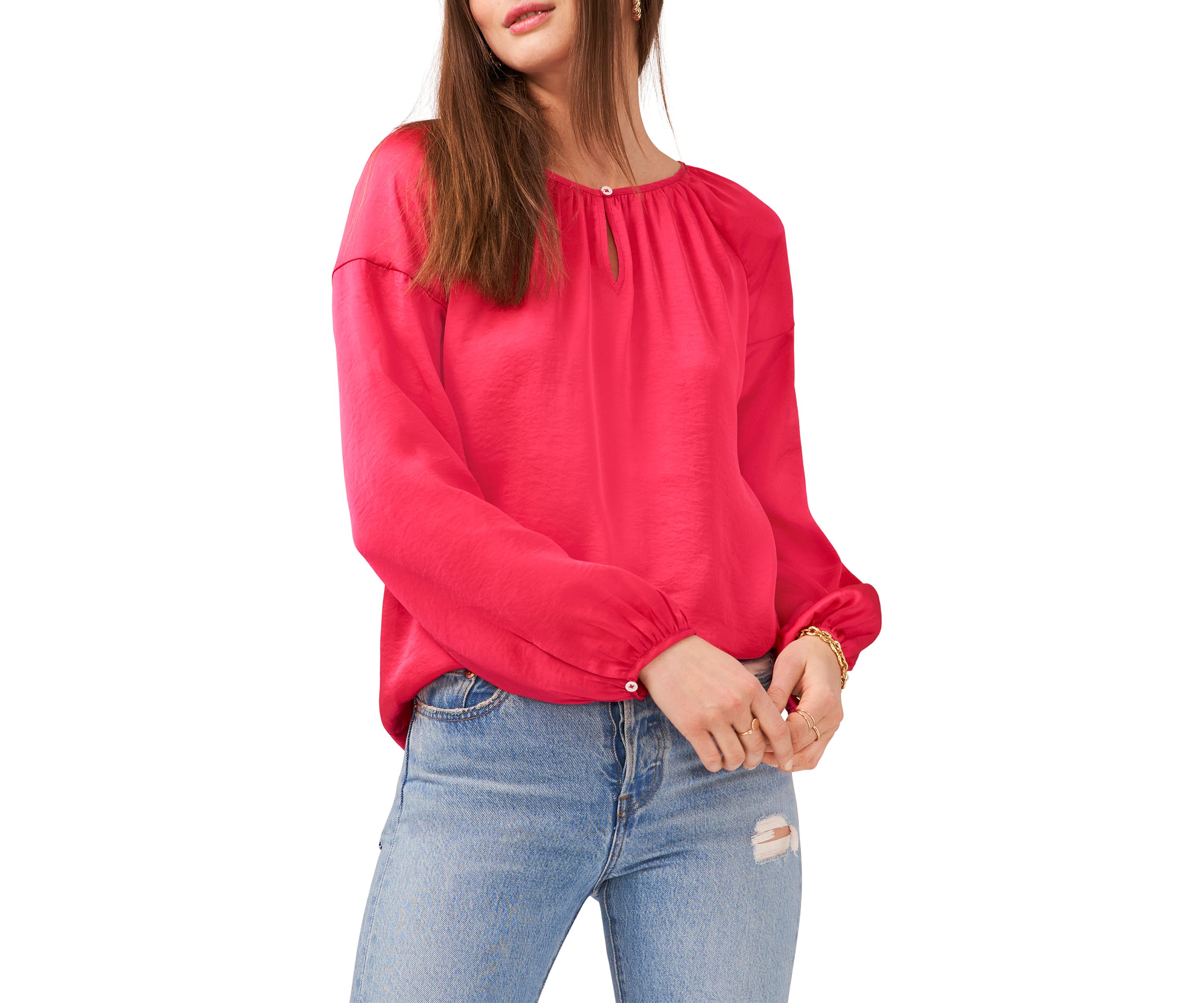 Womens Blouson Sleeve Rumple Peasant Blouse 