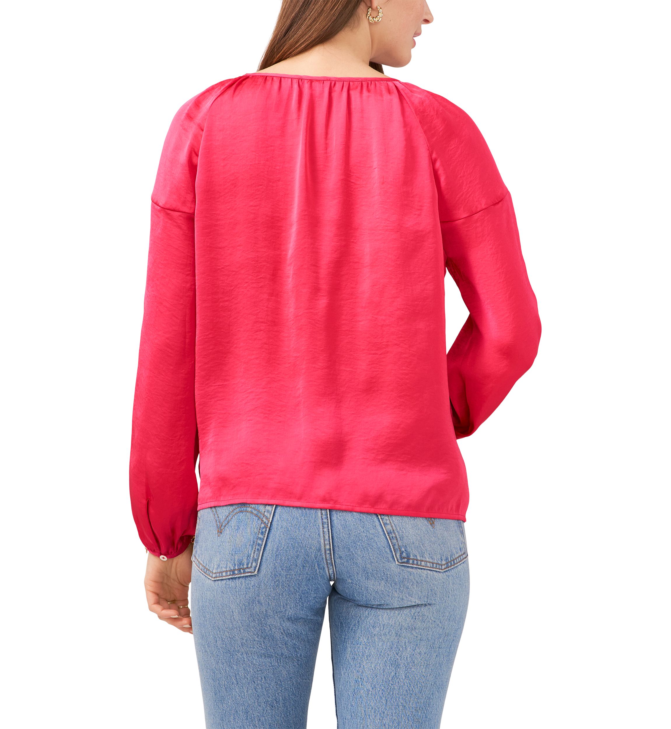 Womens Blouson Sleeve Rumple Peasant Blouse 