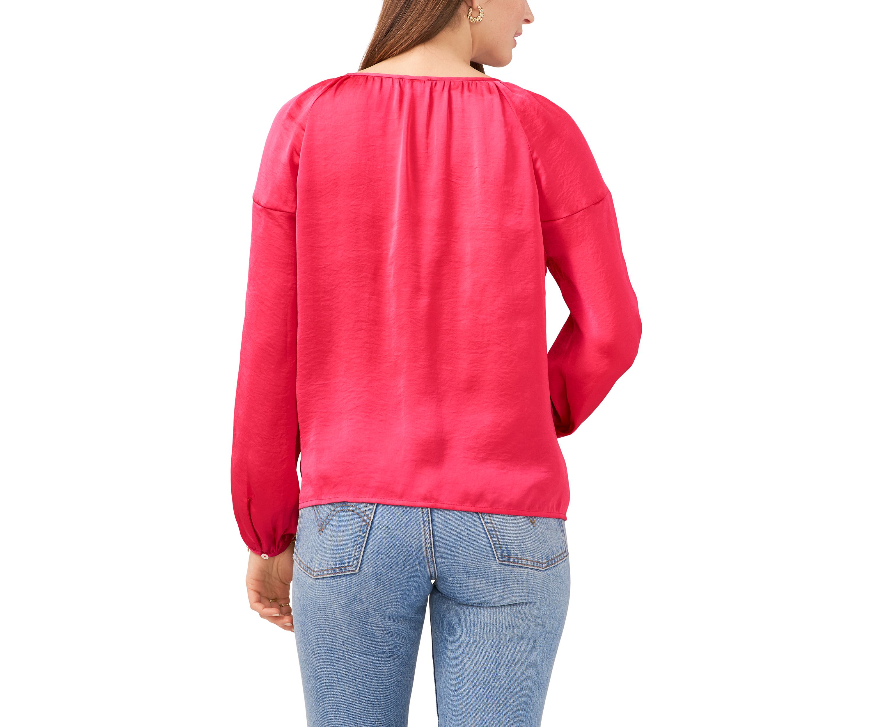 Womens Blouson Sleeve Rumple Peasant Blouse 