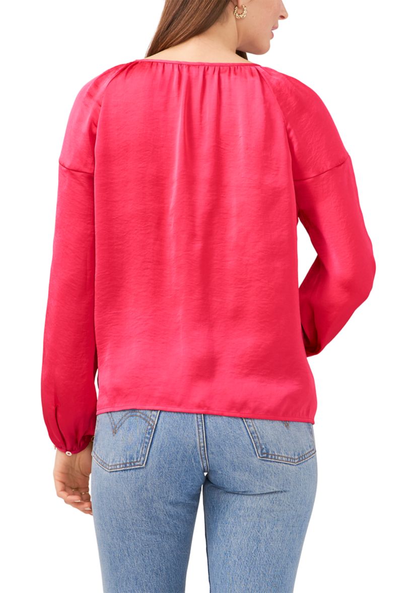 Womens Blouson Sleeve Rumple Peasant Blouse 