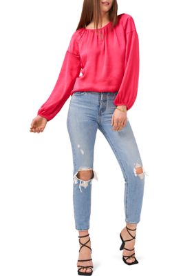 Women's Blouson Sleeve Rumple Peasant Blouse