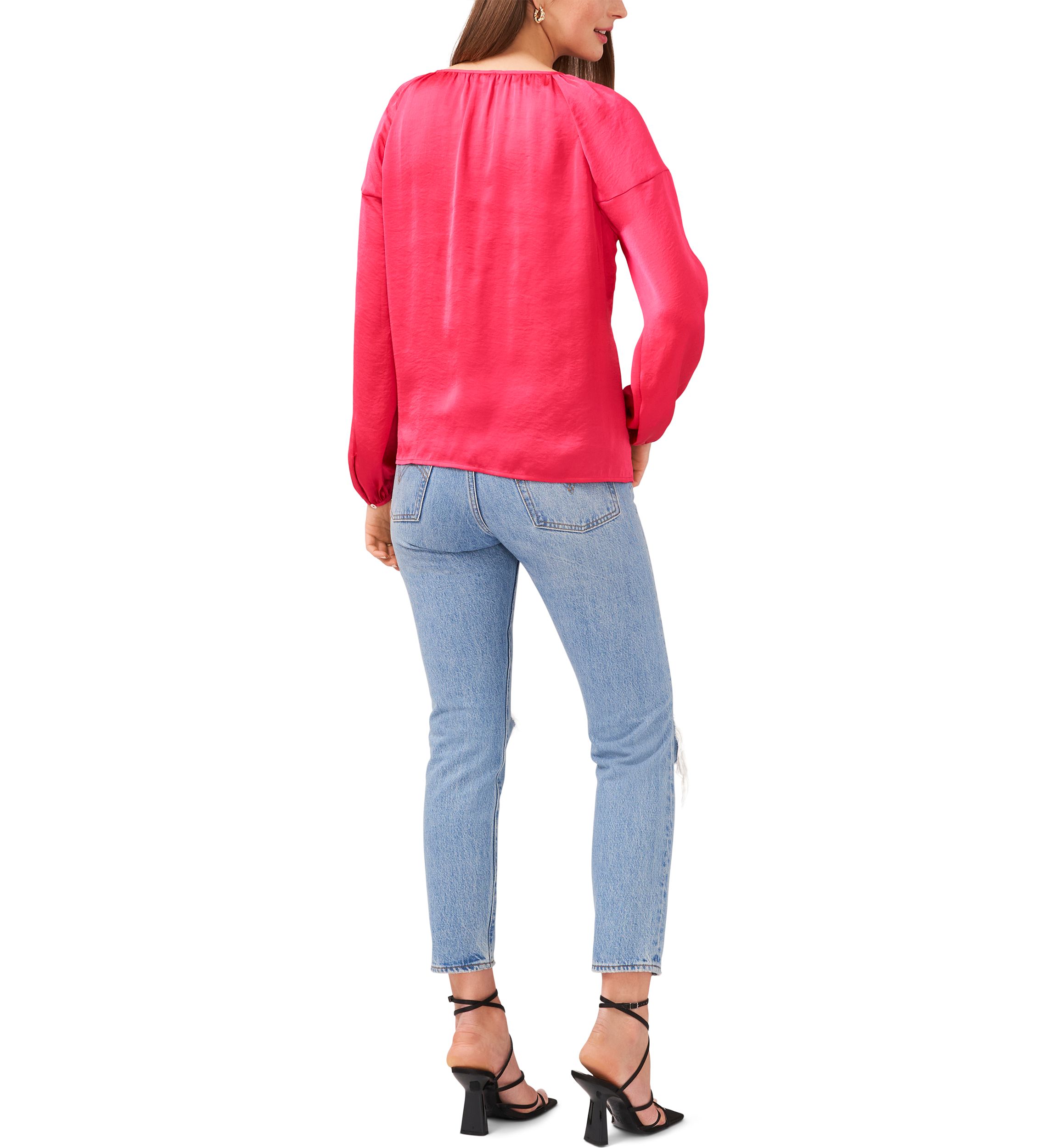 Womens Blouson Sleeve Rumple Peasant Blouse 