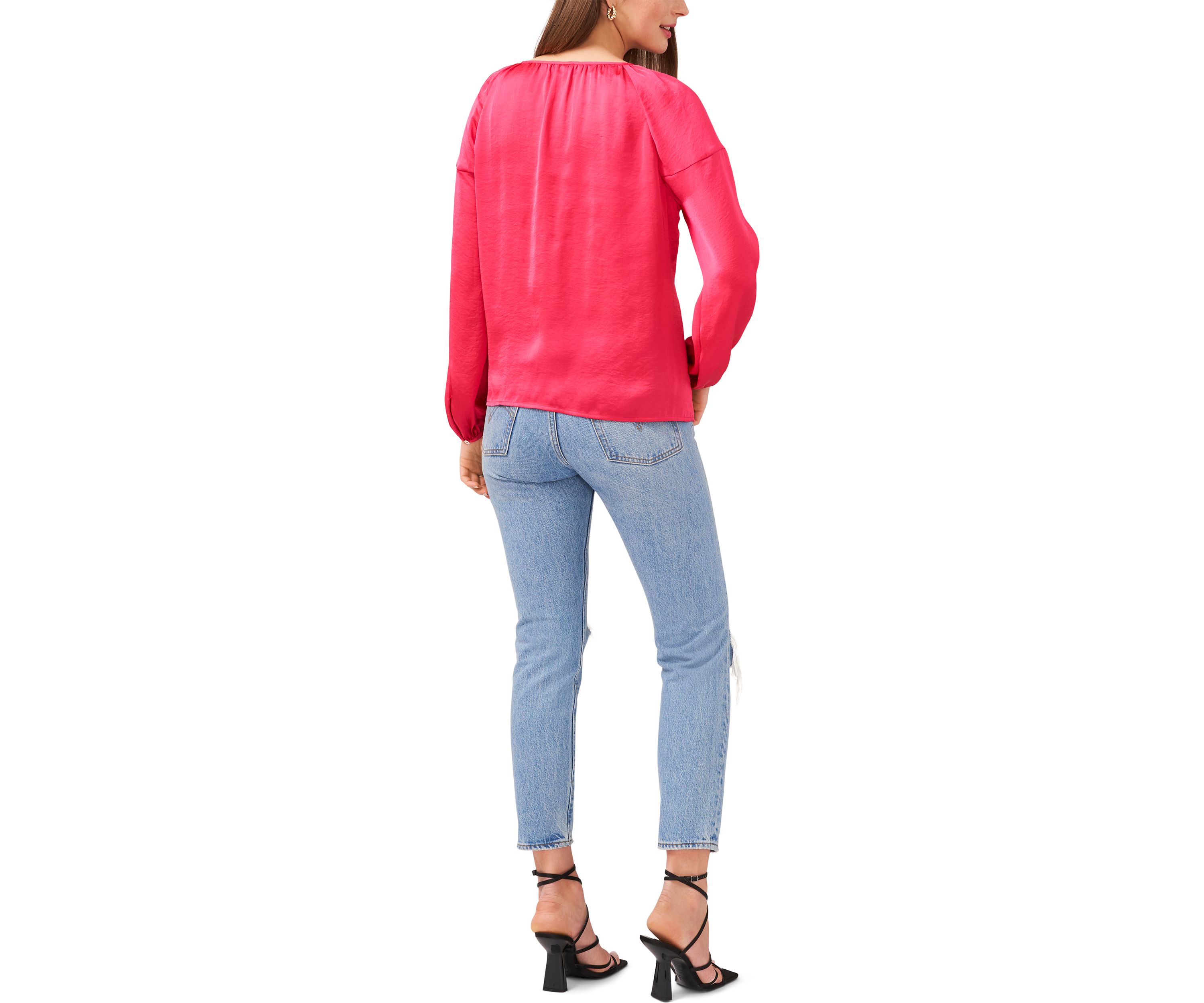 Womens Blouson Sleeve Rumple Peasant Blouse 