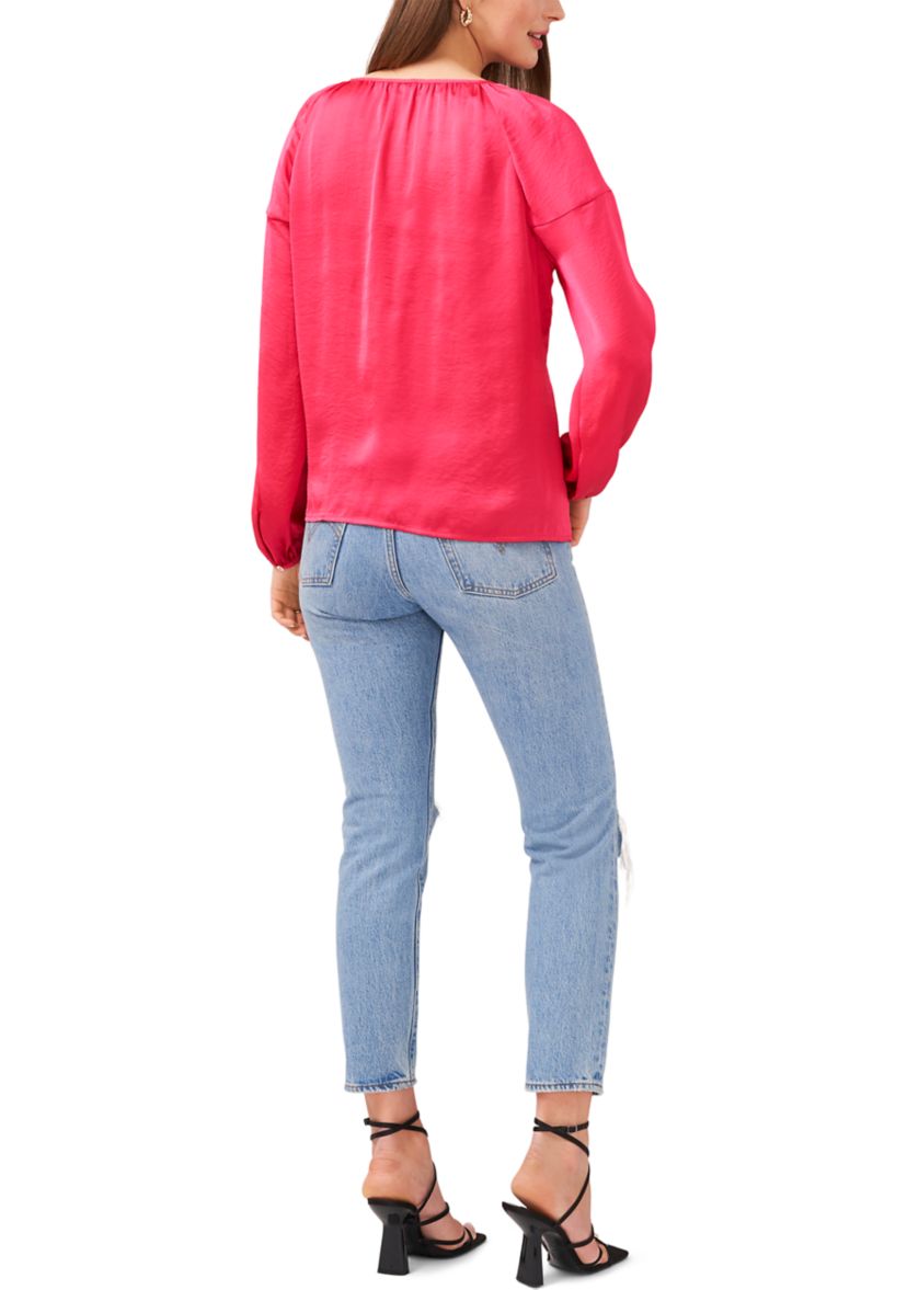 Womens Blouson Sleeve Rumple Peasant Blouse 