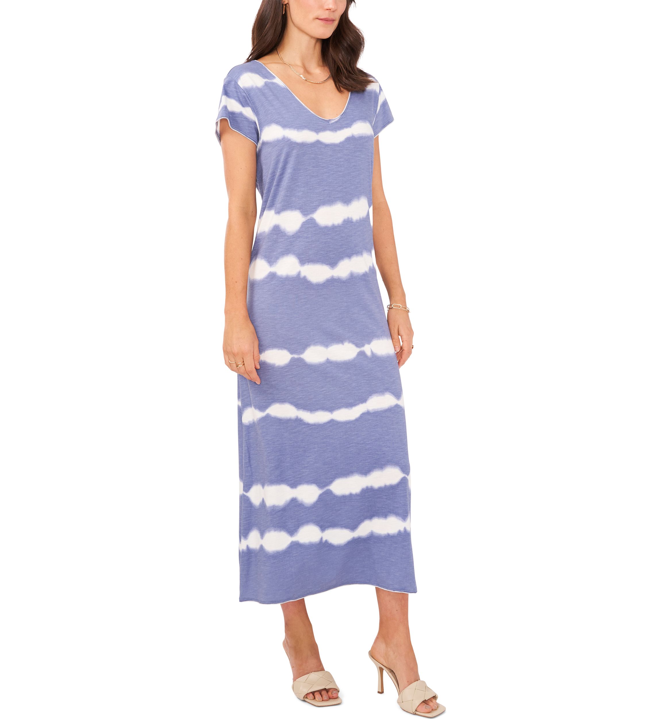 Womens Cap Sleeve Tie Dye Stripe Maxi Dress